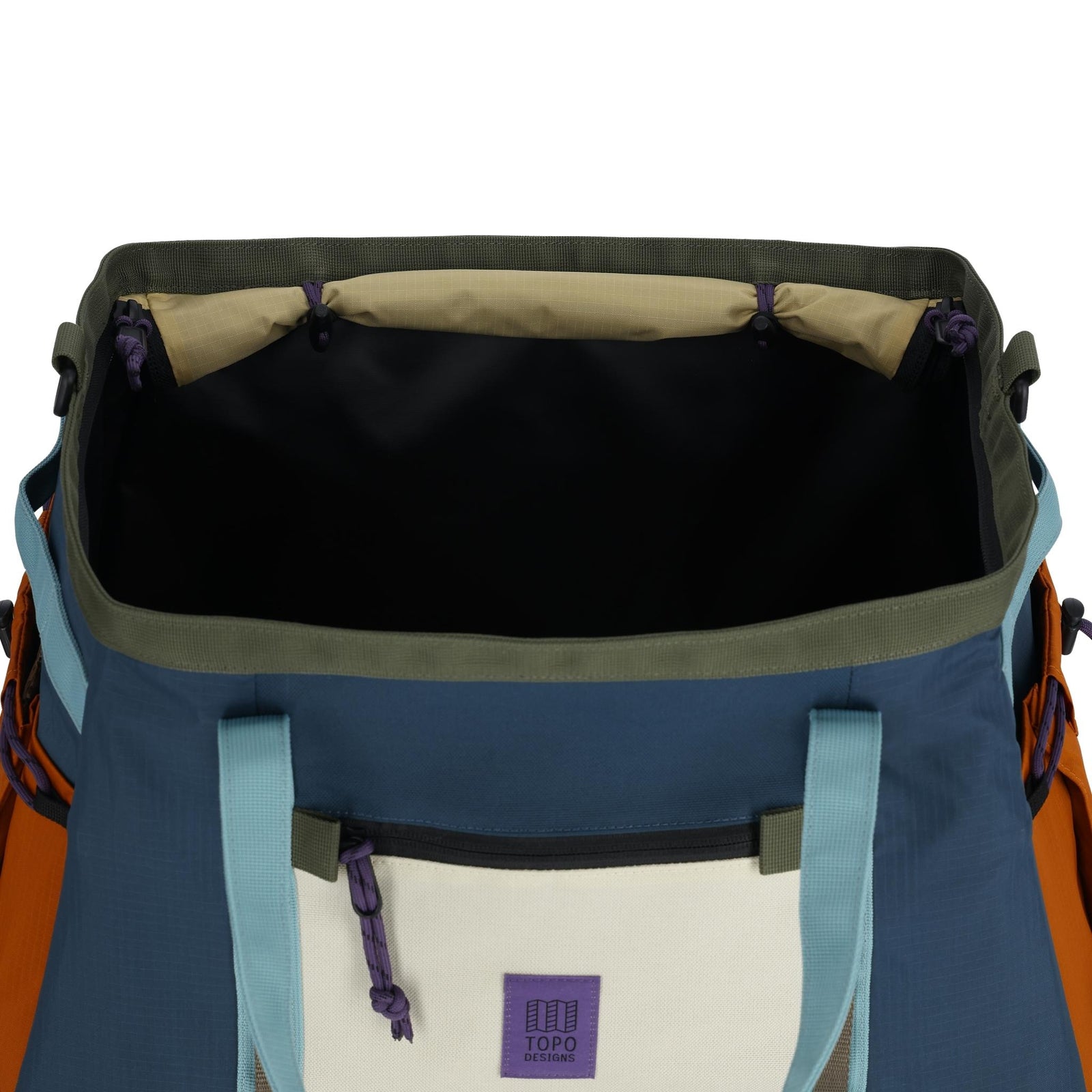 General Detail shot of Topo Designs Mountain Gear Bag in "Pond Blue / Spice"