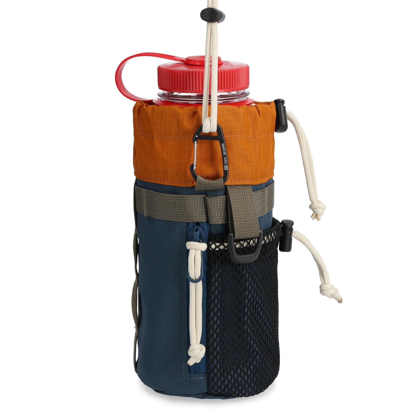 Side View of Topo Designs Mountain Hydro Sling in "Pond Blue / Spice"