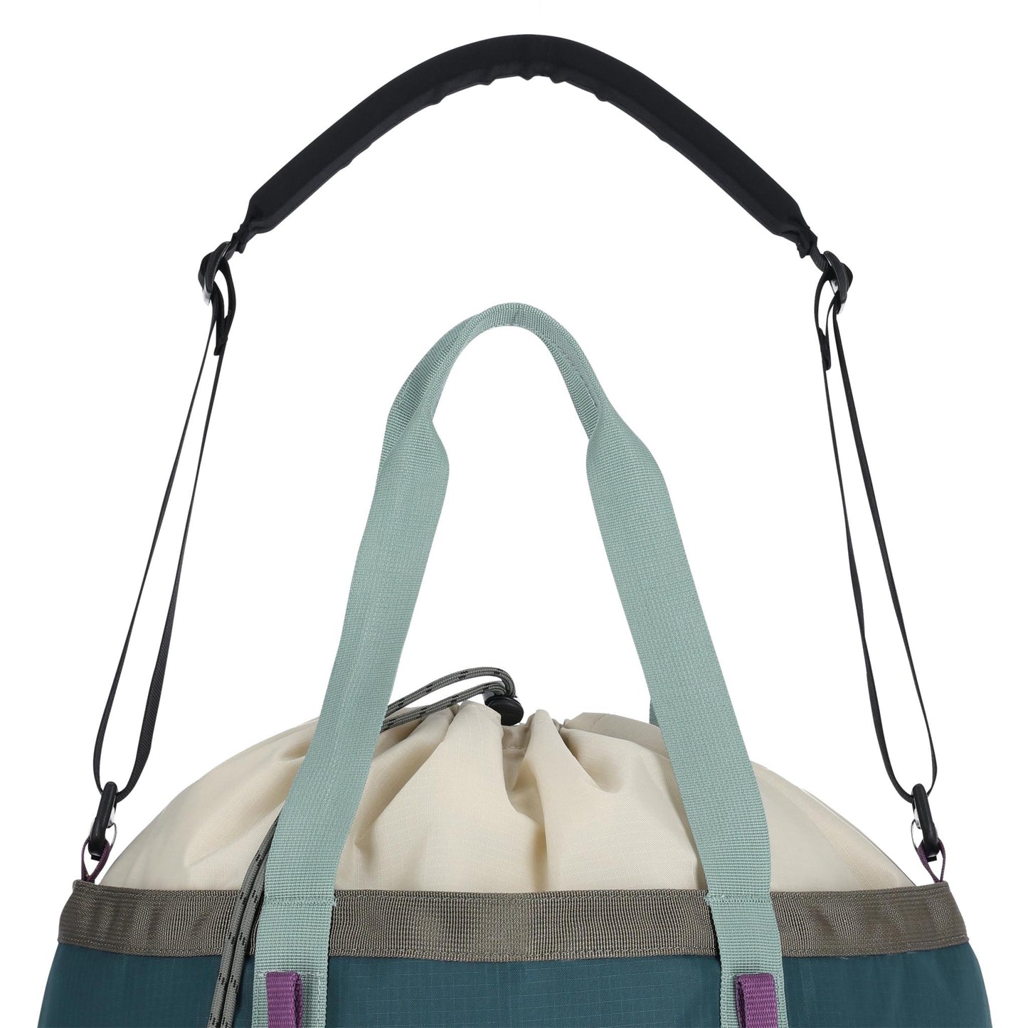 Detail shot of Topo Designs Mountain Utility Tote in "Pond Blue / Spice"