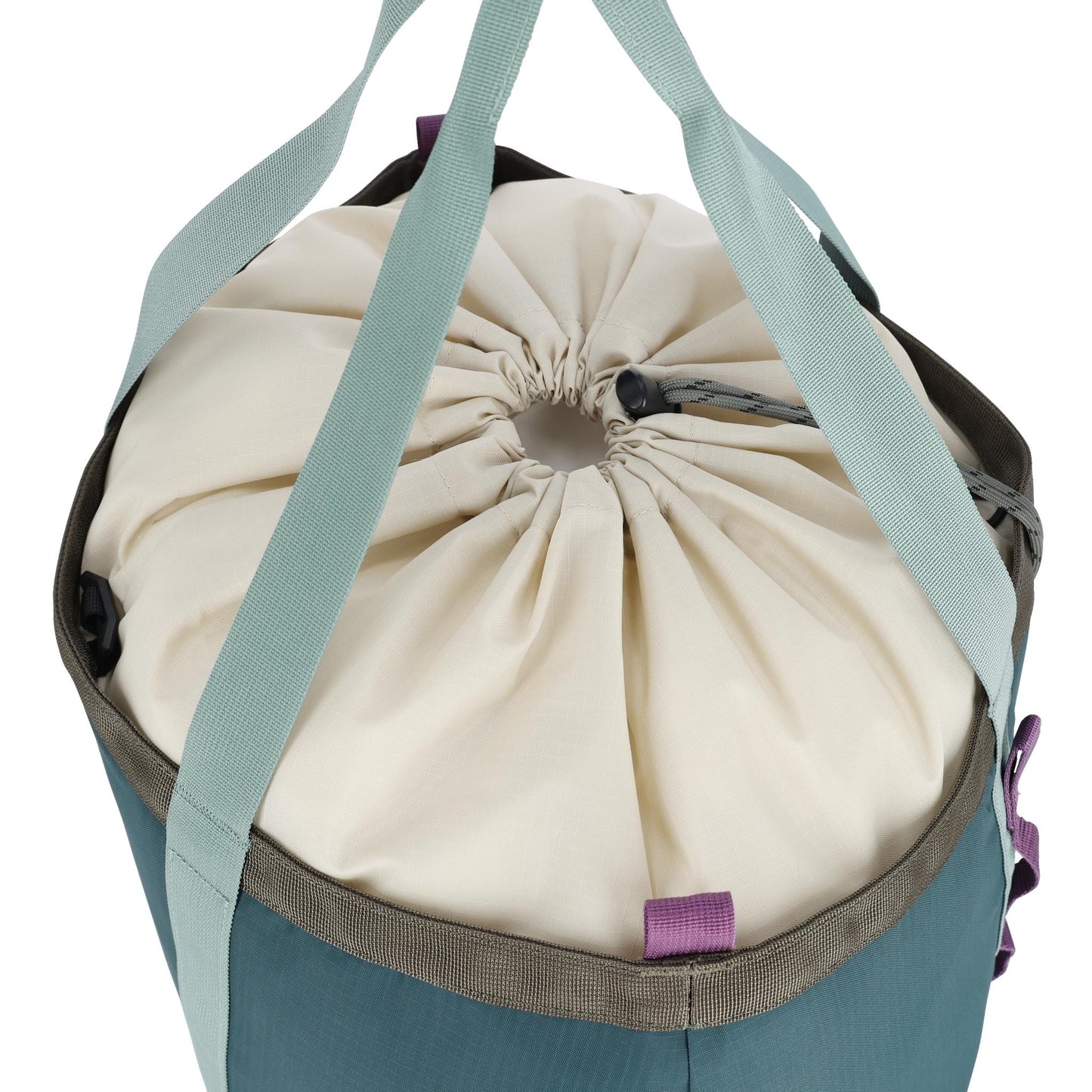 Detail shot of Topo Designs Mountain Utility Tote in "Pond Blue / Spice"