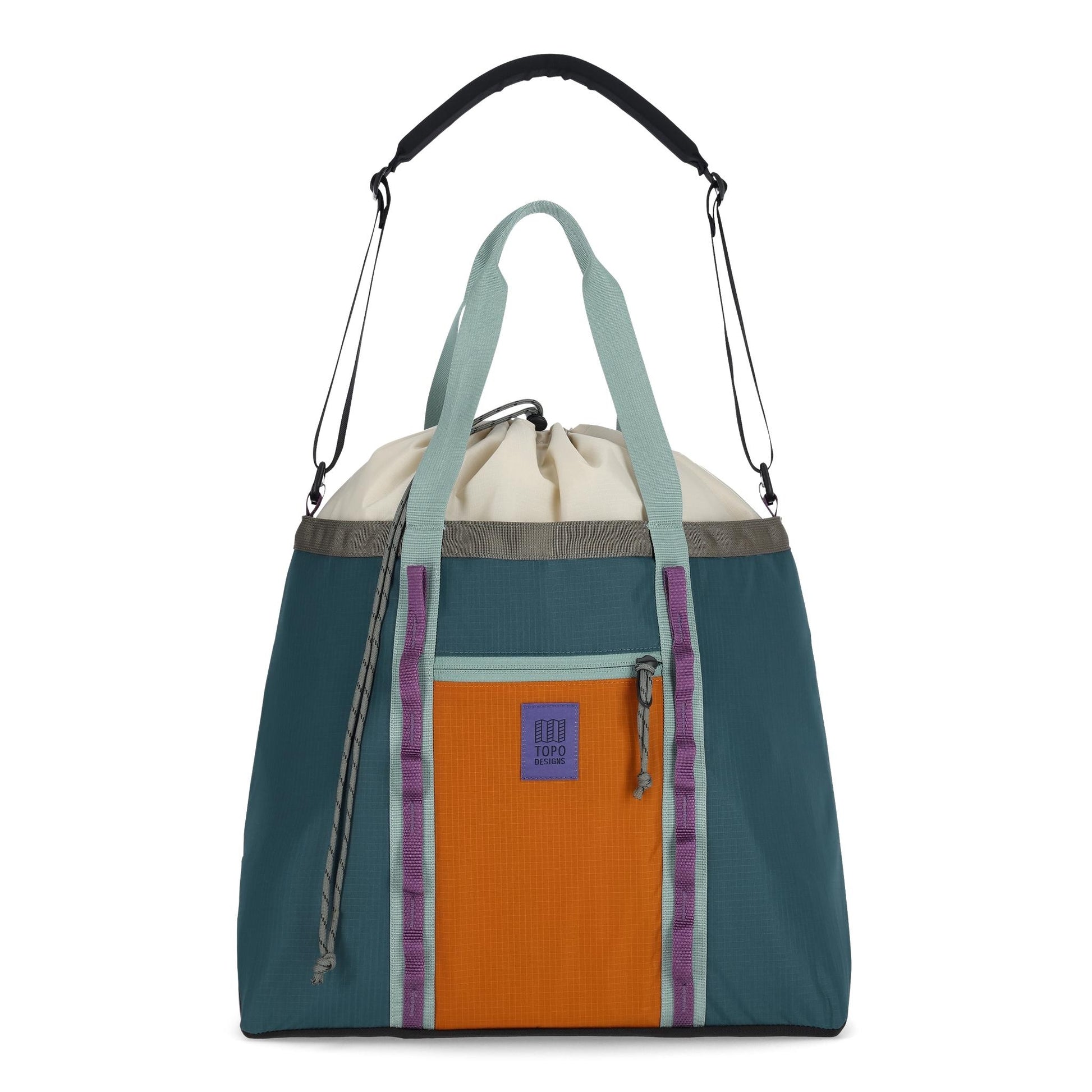 Front View of Topo Designs Mountain Utility Tote in "Pond Blue / Spice"