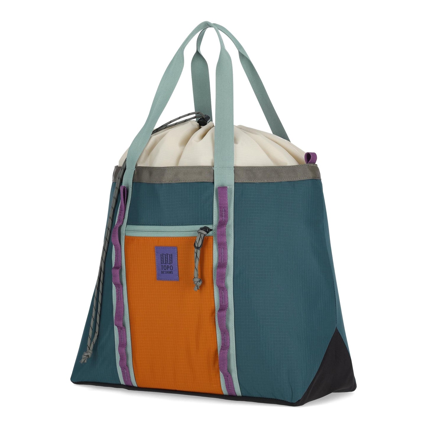 Front View of Topo Designs Mountain Utility Tote in "Pond Blue / Spice"