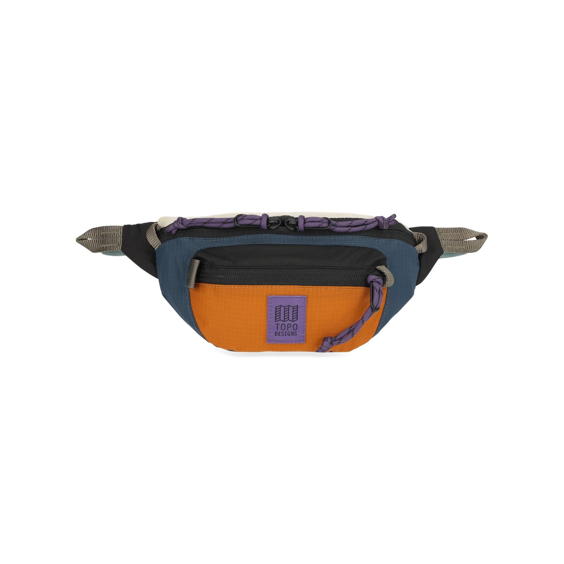 Front View of Topo Designs Mountain Waist Pack in "Pond Blue / Spice"