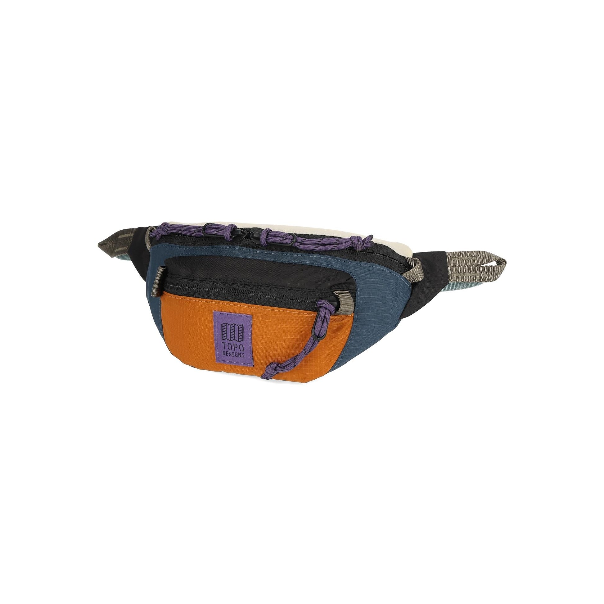 Front View of Topo Designs Mountain Waist Pack in "Pond Blue / Spice"