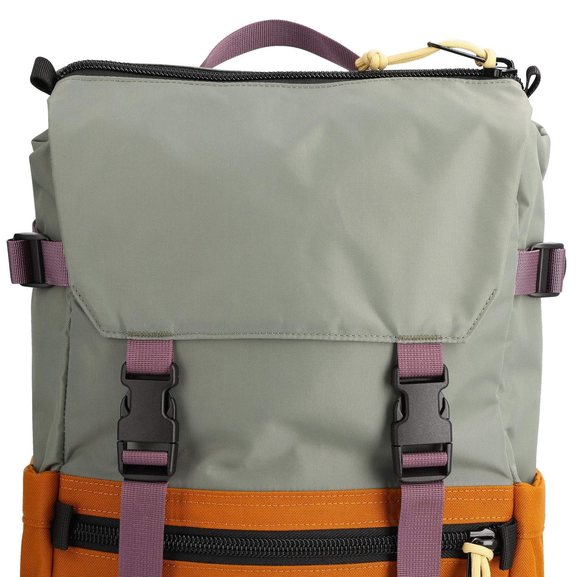 Detail shot of Topo Designs Rover Pack Classic in "Beetle / Spice"