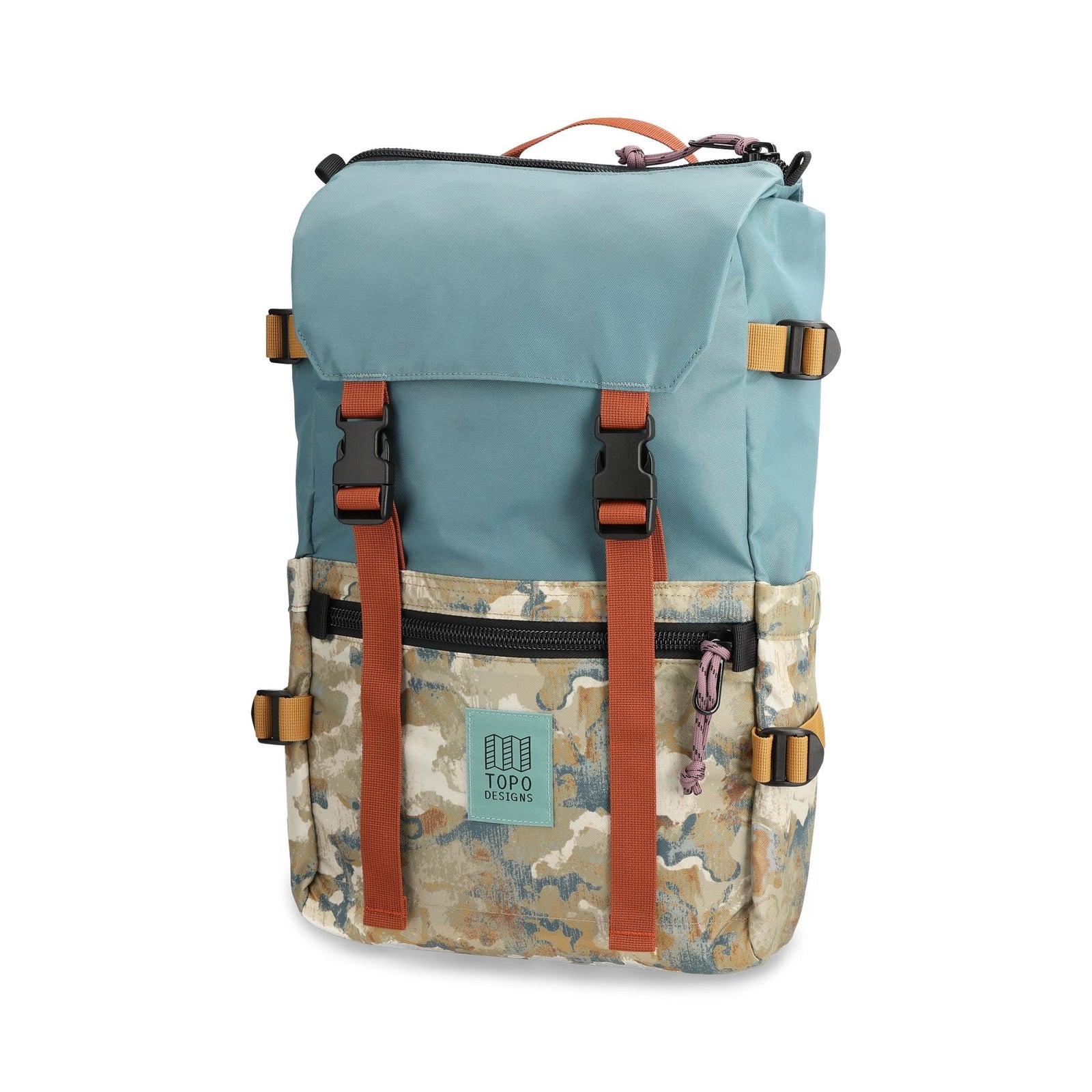 Front View of Topo Designs Rover Pack Classic in "Sea Pine / Blur Camo"