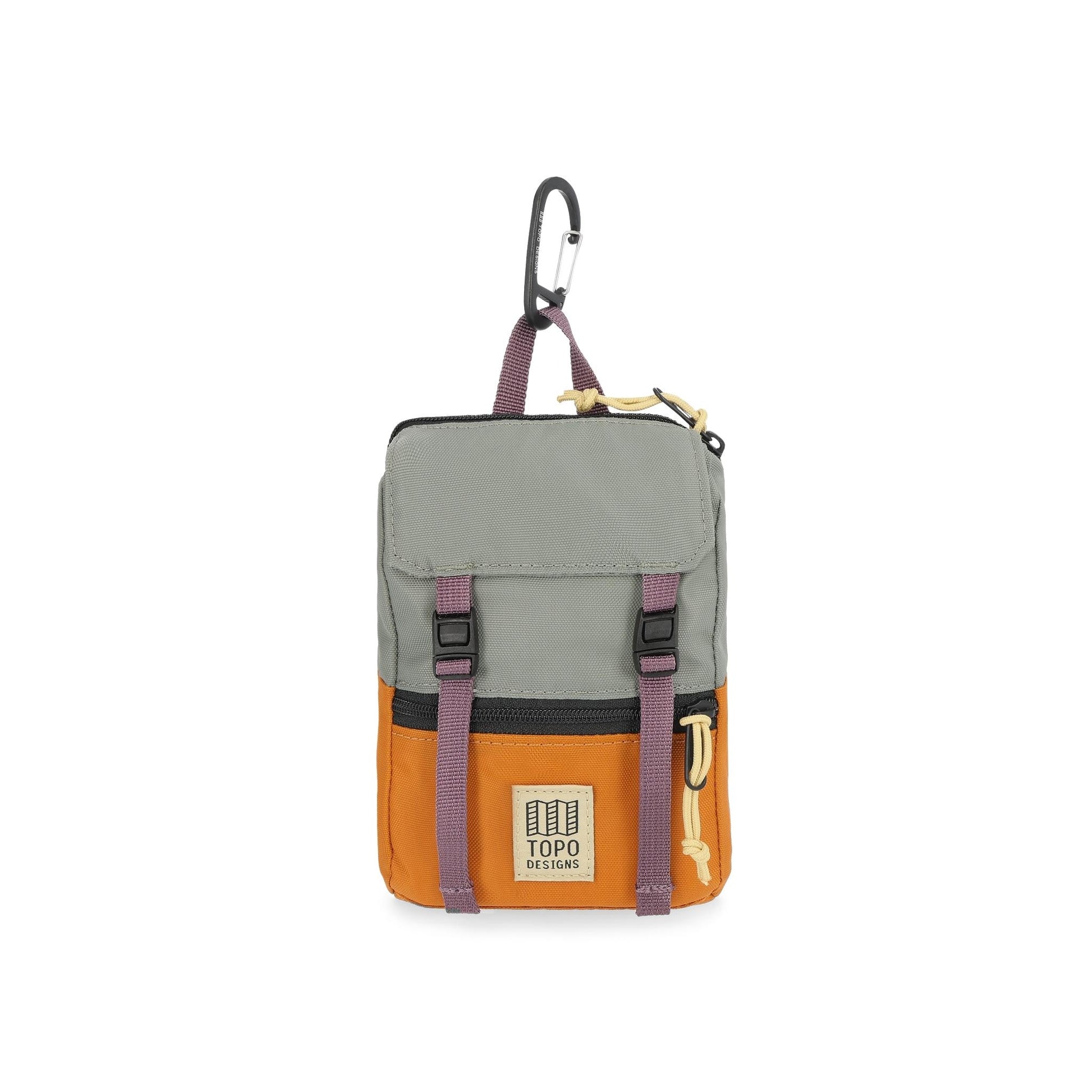 Front View of Topo Designs Rover Pack Micro in "Beetle / Spice"