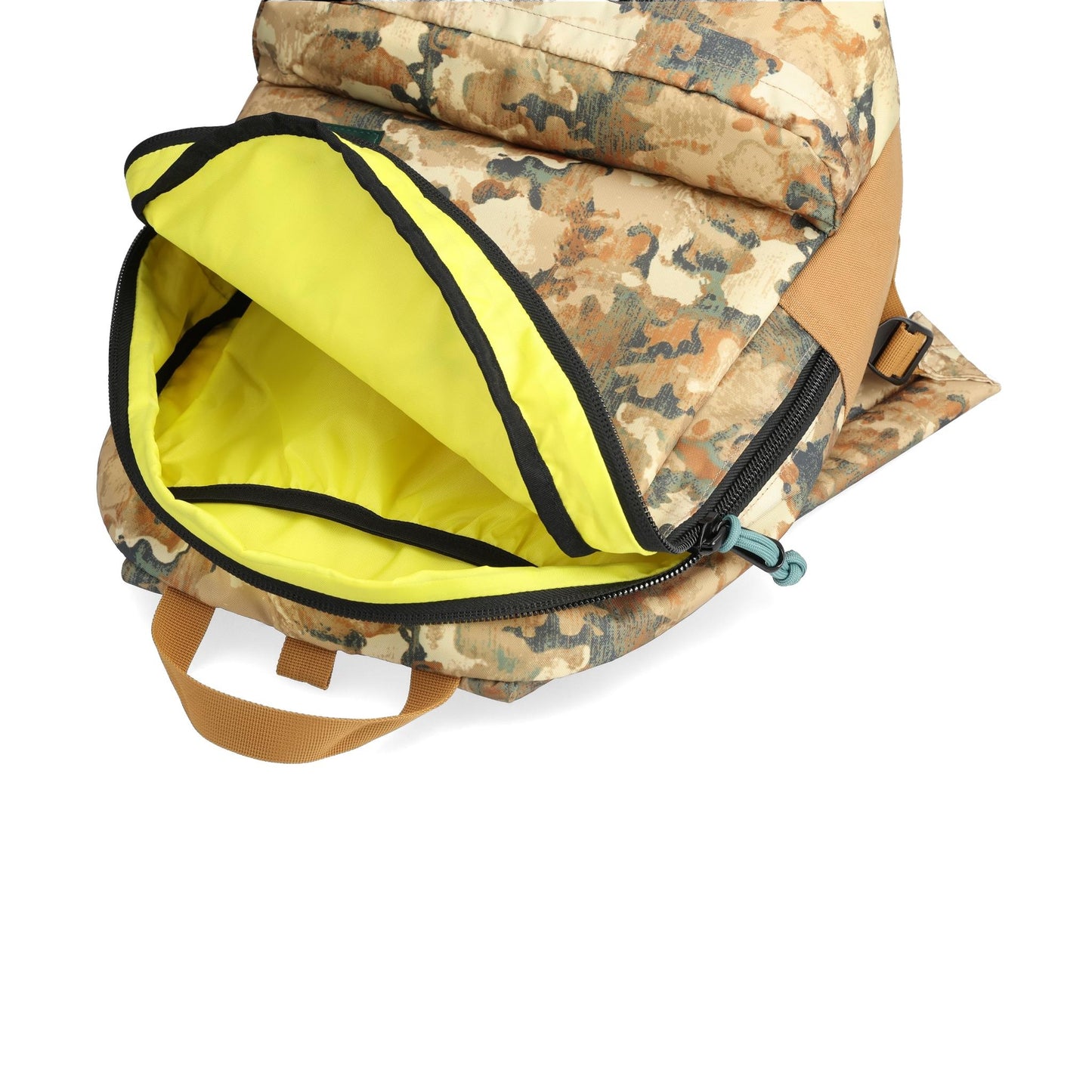 Detail shot of Topo Designs Dash Pack in "Blur Camo Print"