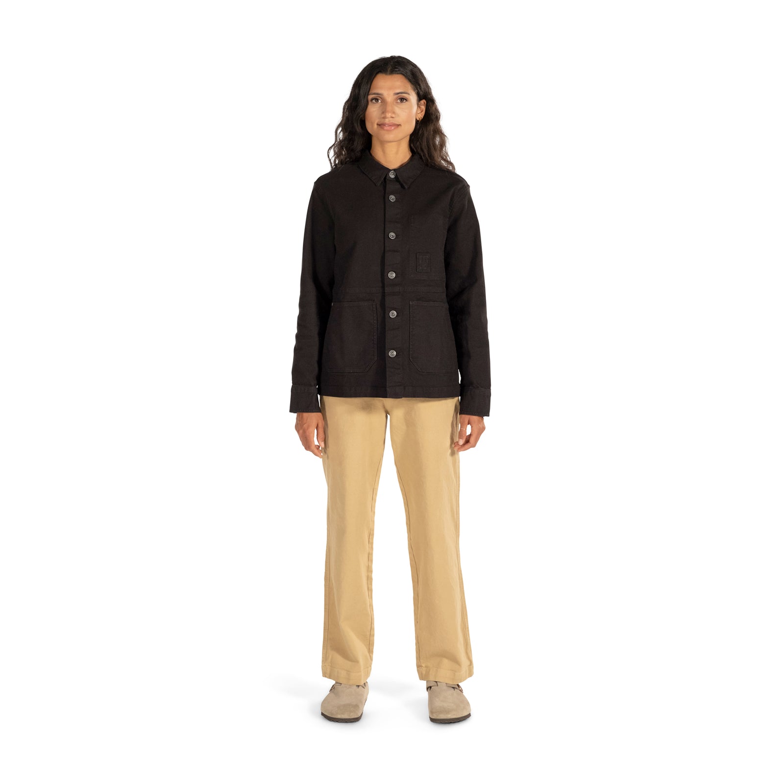 General front model shot of Topo Designs Dirt Utility Jacket - Women's  in "Black"