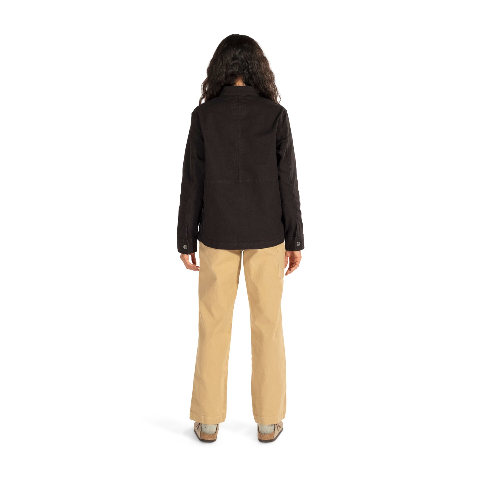 General back model shot of Topo Designs Dirt Utility Jacket - Women's  in "Black"