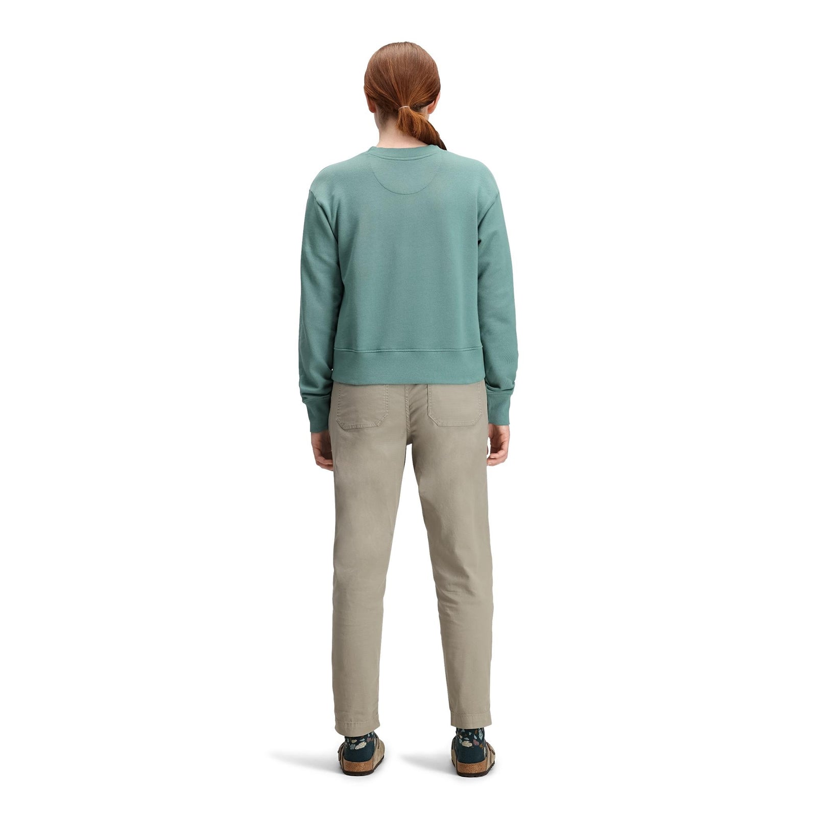 General back model shot of Topo Designs Dirt Pants Slim - Women's in "Dried Sage"