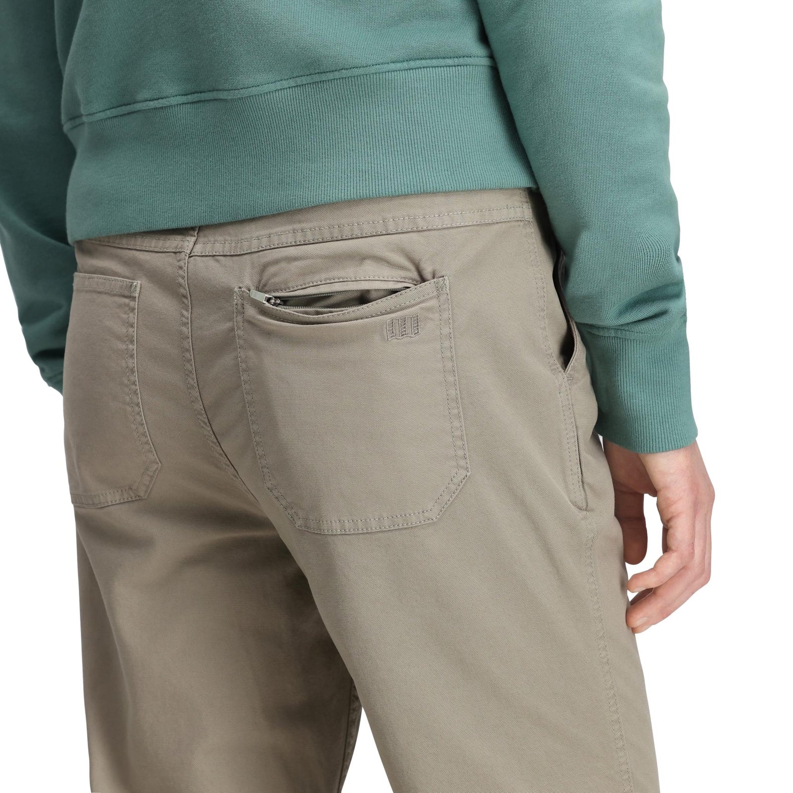 Detail shot of Topo Designs Dirt Pants Slim - Women's in "Dried Sage"