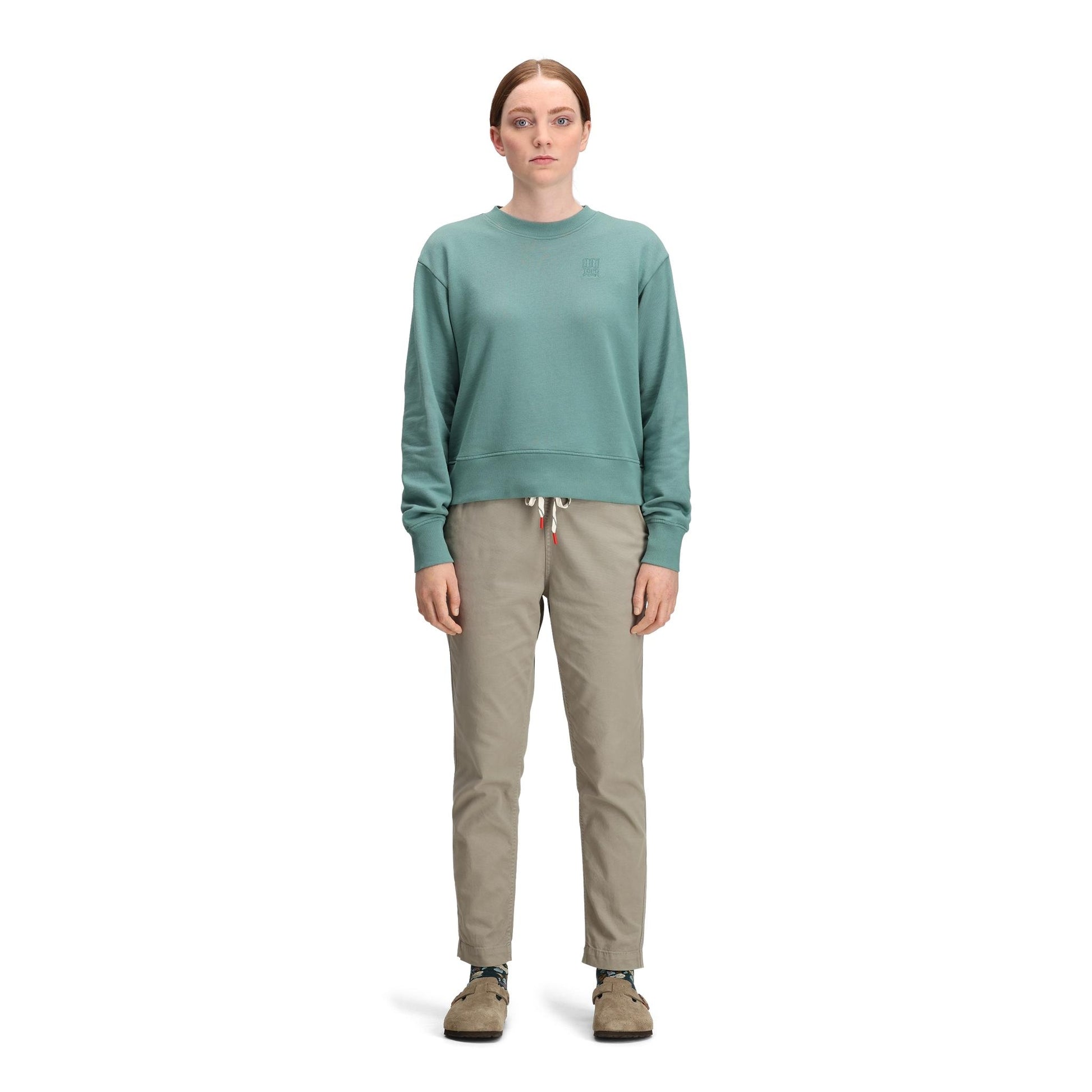 General front model shot of Topo Designs Dirt Pants Slim - Women's in "Dried Sage"