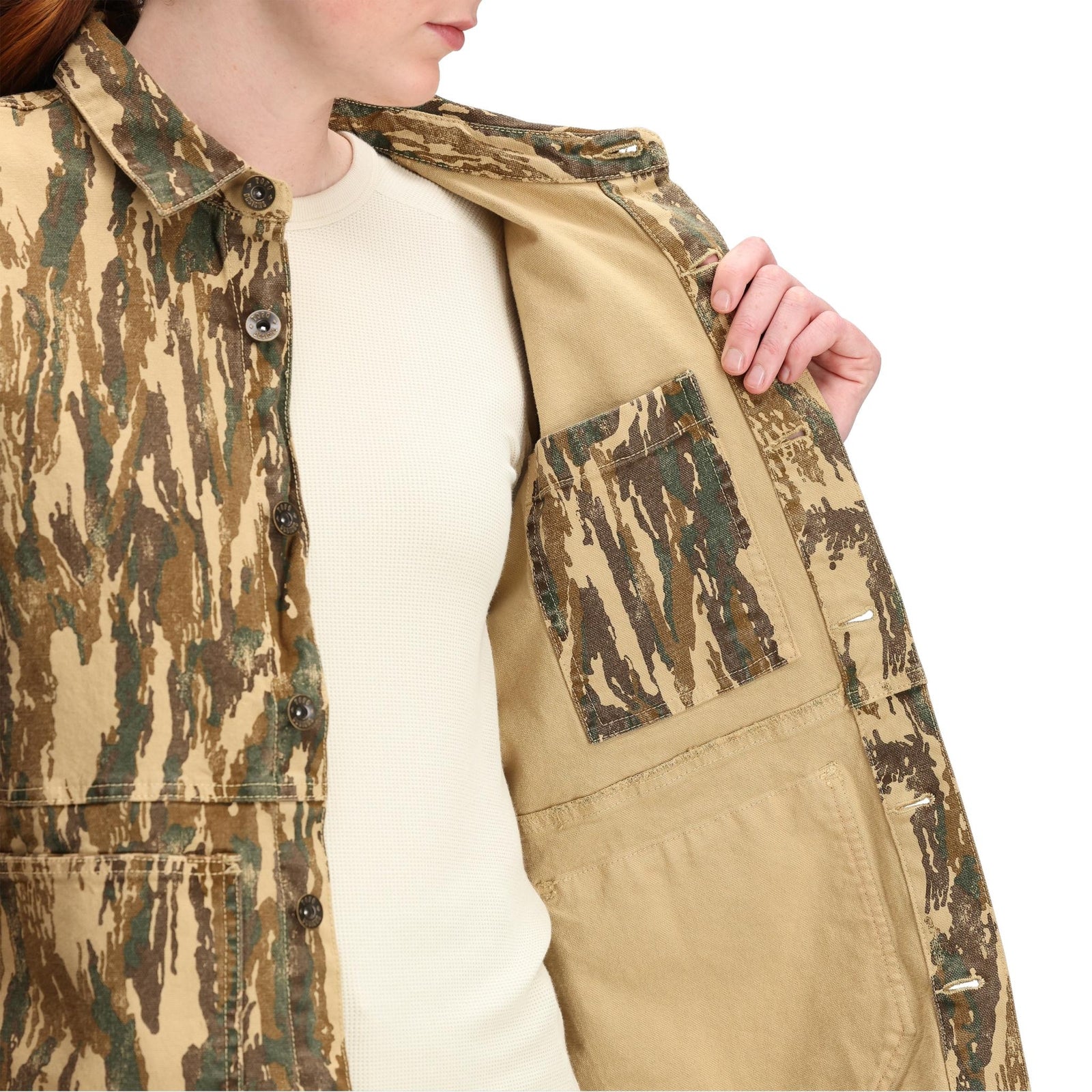 General Detail shot of Topo Designs Dirt Utility Jacket - Women's  in "Dirt Camo Print"