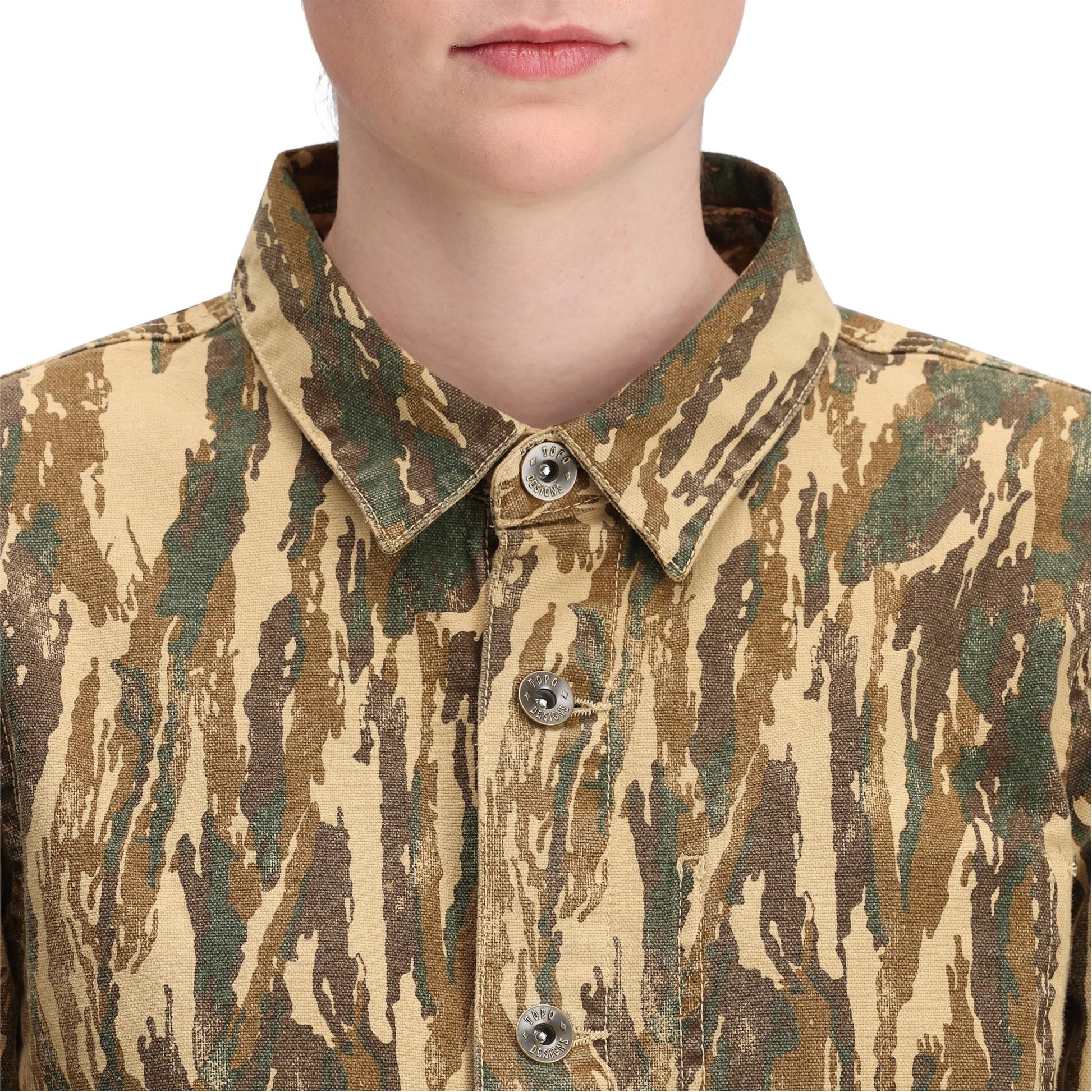 General Detail shot of Topo Designs Dirt Utility Jacket - Women's  in "Dirt Camo Print"