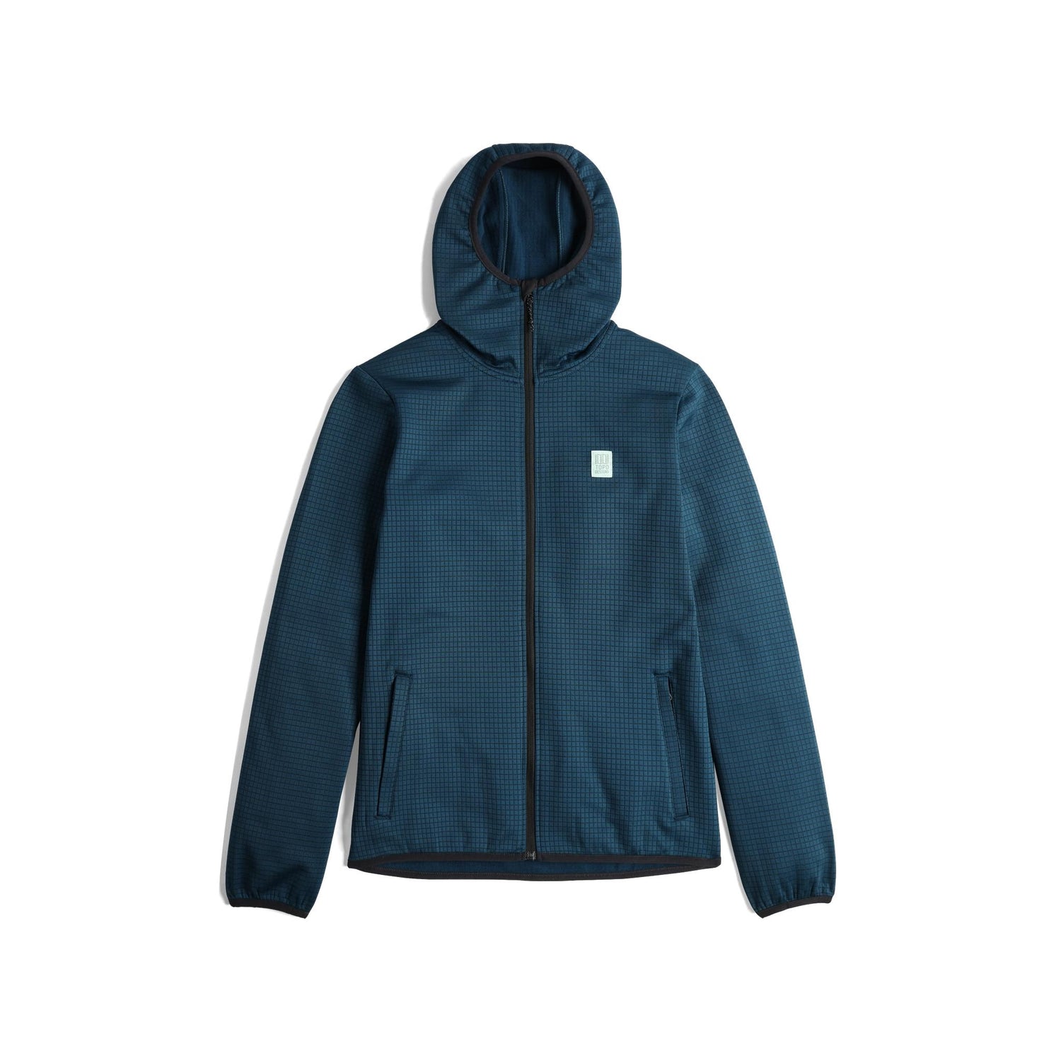 Front View of Topo Designs Global Midlayer Hoodie - Women's in "Pond Blue"