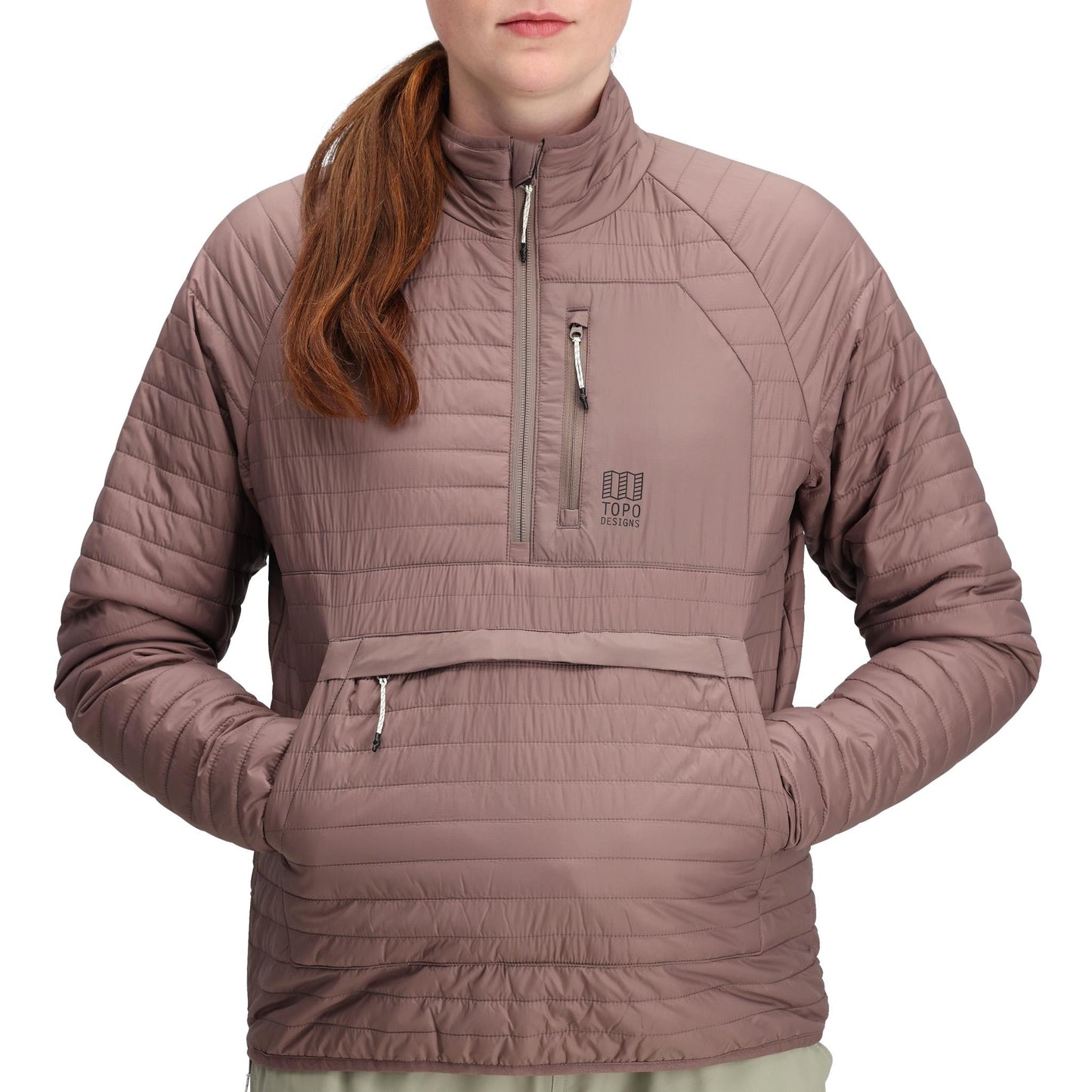 General Detail shot of Topo Designs Global Puffer Pullover - Women's  in "Peppercorn"