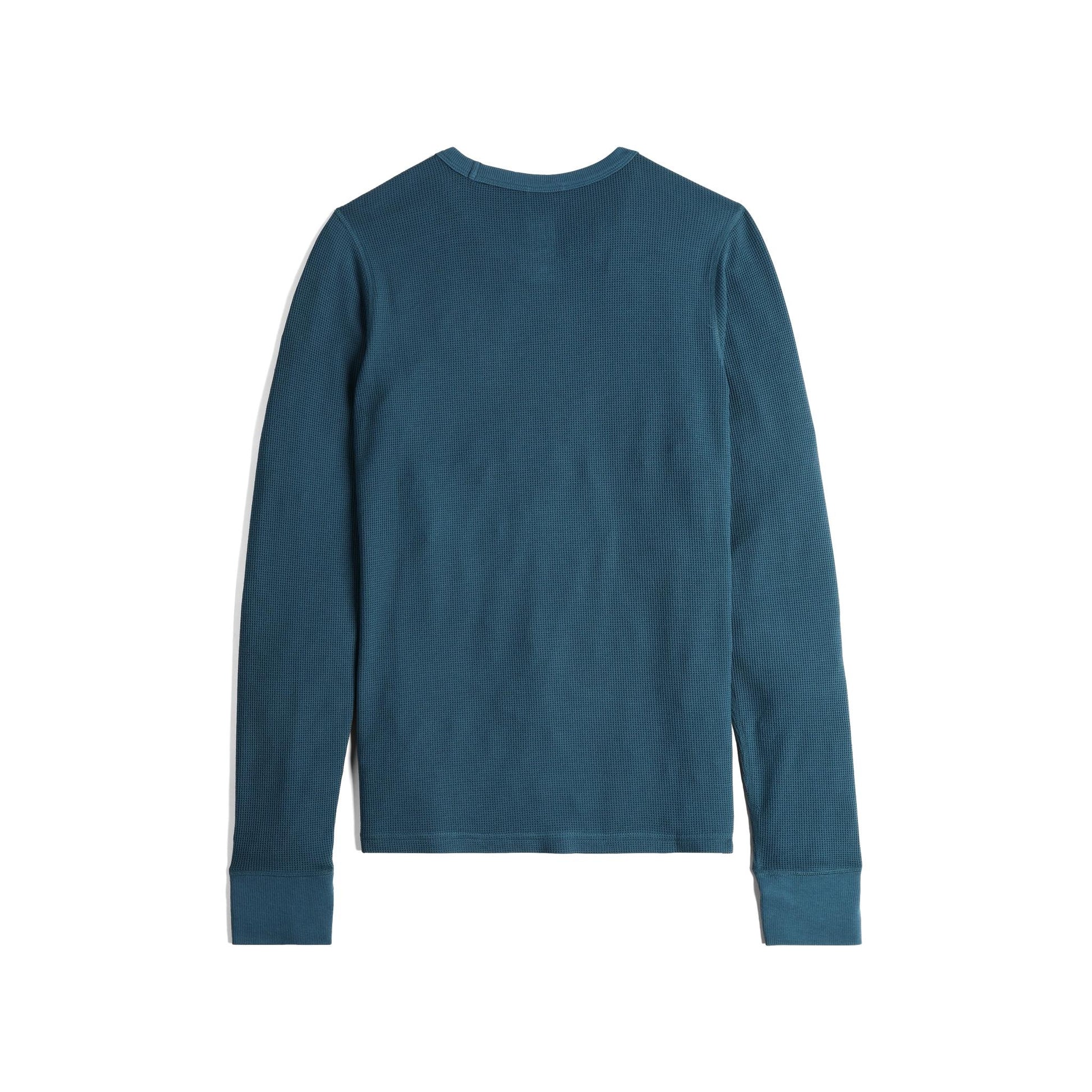 Back View of Topo Designs Global Waffle Crew - Women's in "Pond Blue"