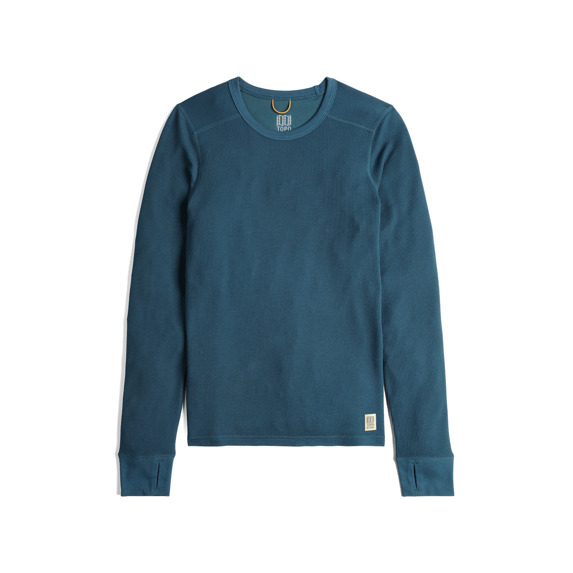 Front View of Topo Designs Global Waffle Crew - Women's in "Pond Blue"