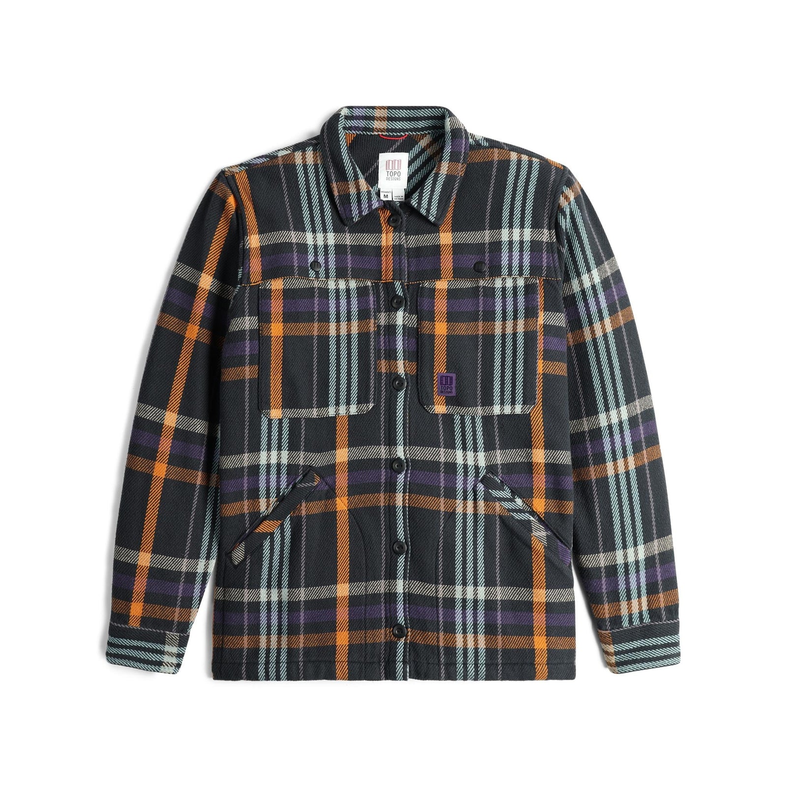 Front View of Topo Designs Mountain Shirt Jacket - Women's in "Black Multi Plaid"