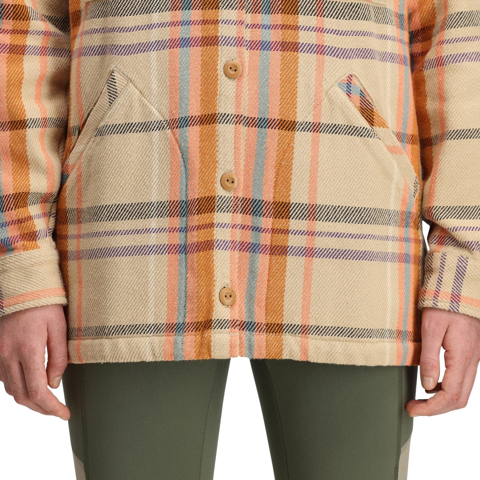 General Detail shot of Topo Designs Mountain Shirt Jacket - Women's in "Sahara Multi Plaid"