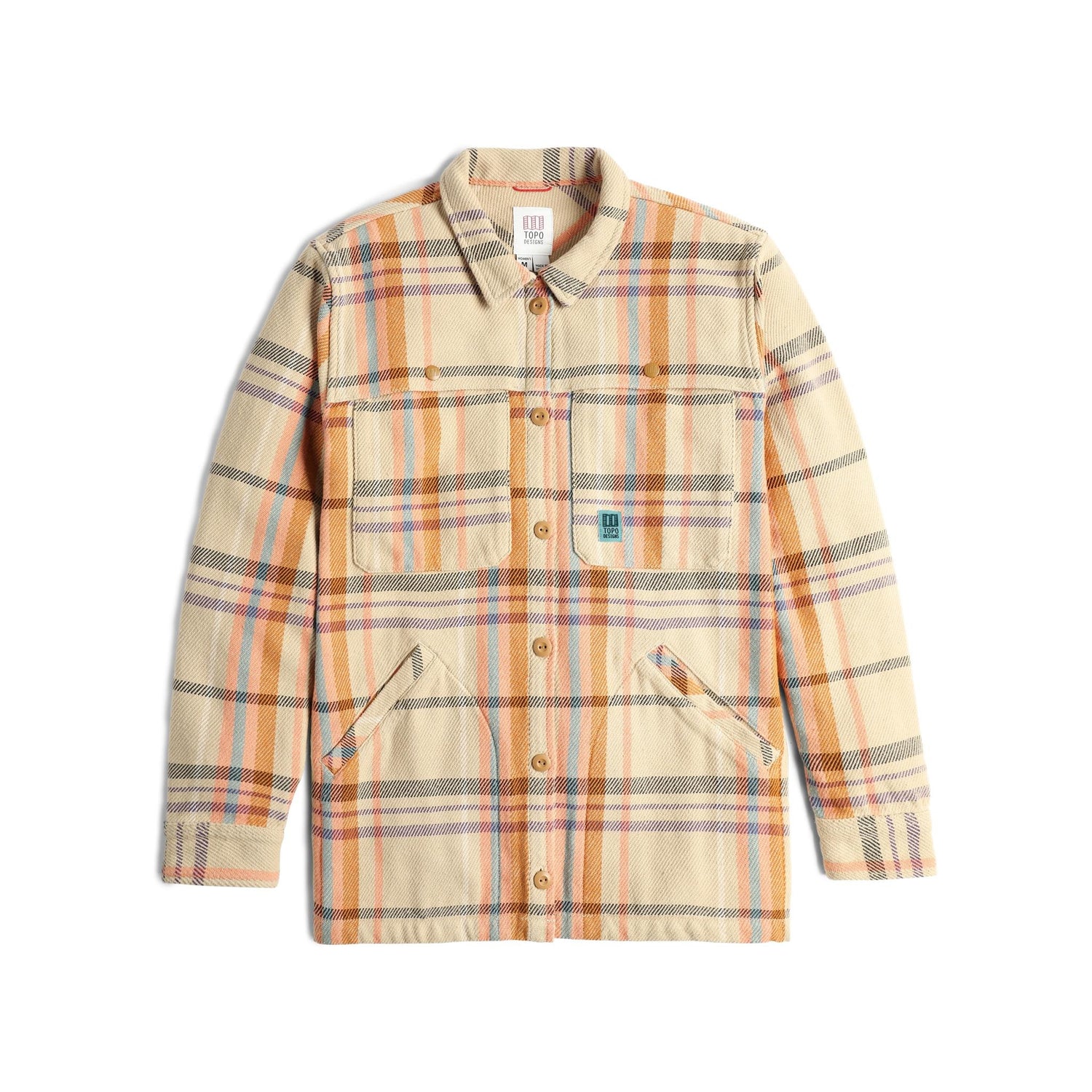 Front View of Topo Designs Mountain Shirt Jacket - Women's in "Sahara Multi Plaid"