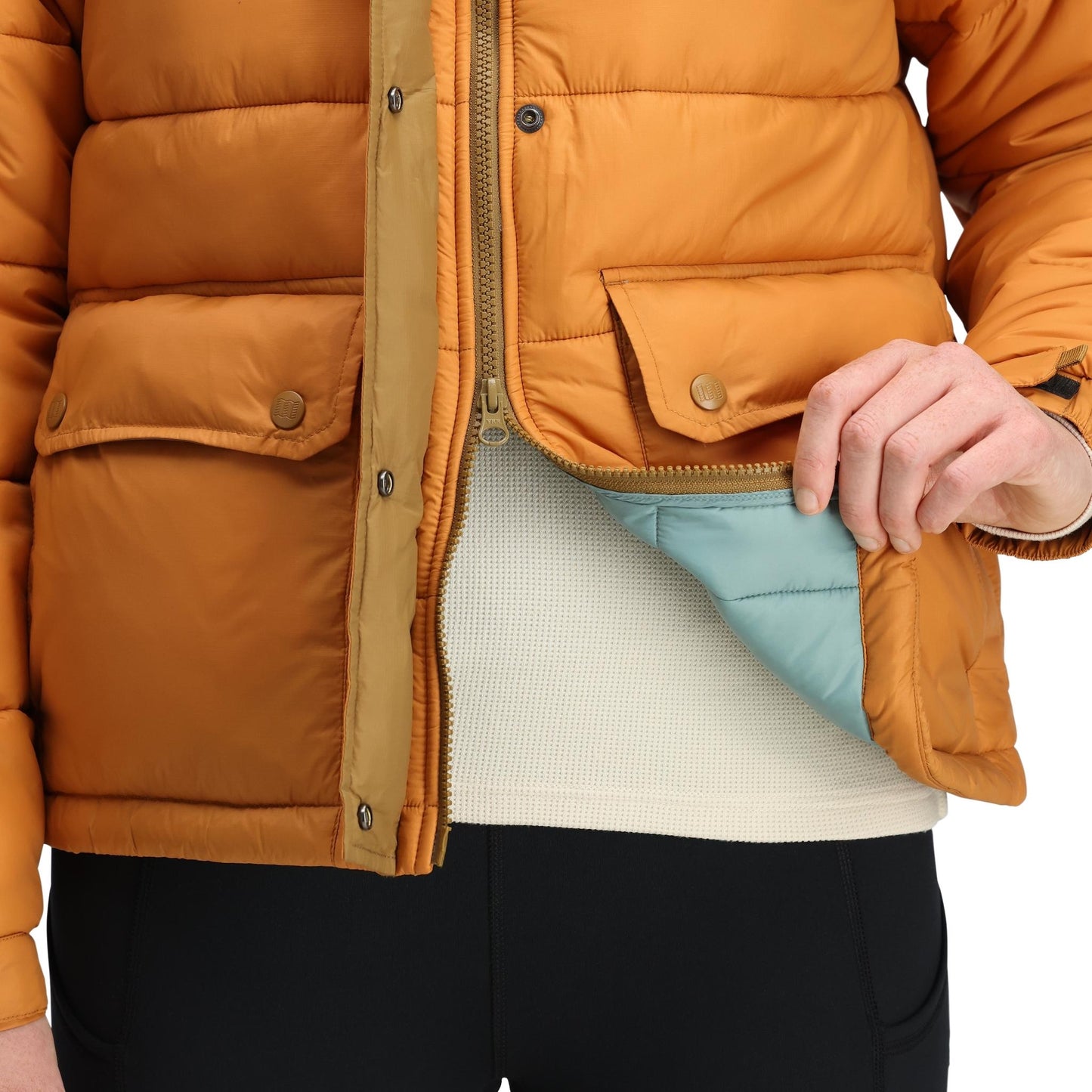 General Detail shot of Topo Designs Retro Ridge Puffer Jacket - Women's  in "Dark Khaki / Spice"