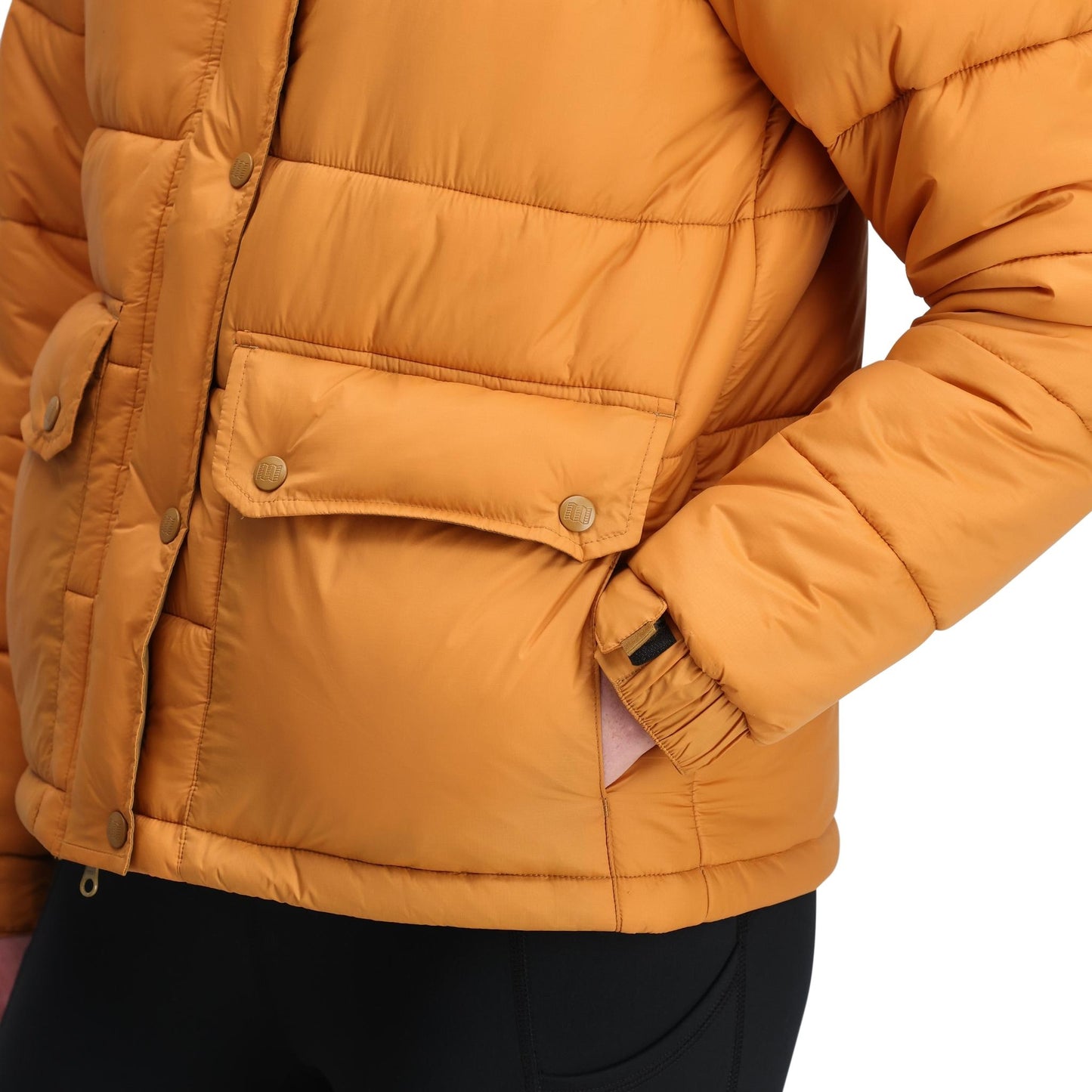 General Detail shot of Topo Designs Retro Ridge Puffer Jacket - Women's  in "Dark Khaki / Spice"