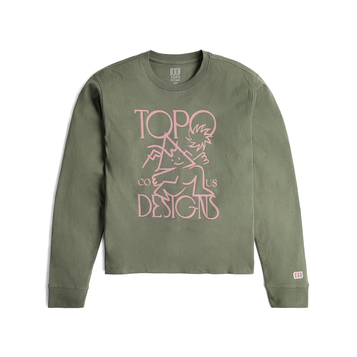 Front View of Topo Designs Roamer Tee Long Sleeve - Women's  in "Beetle"