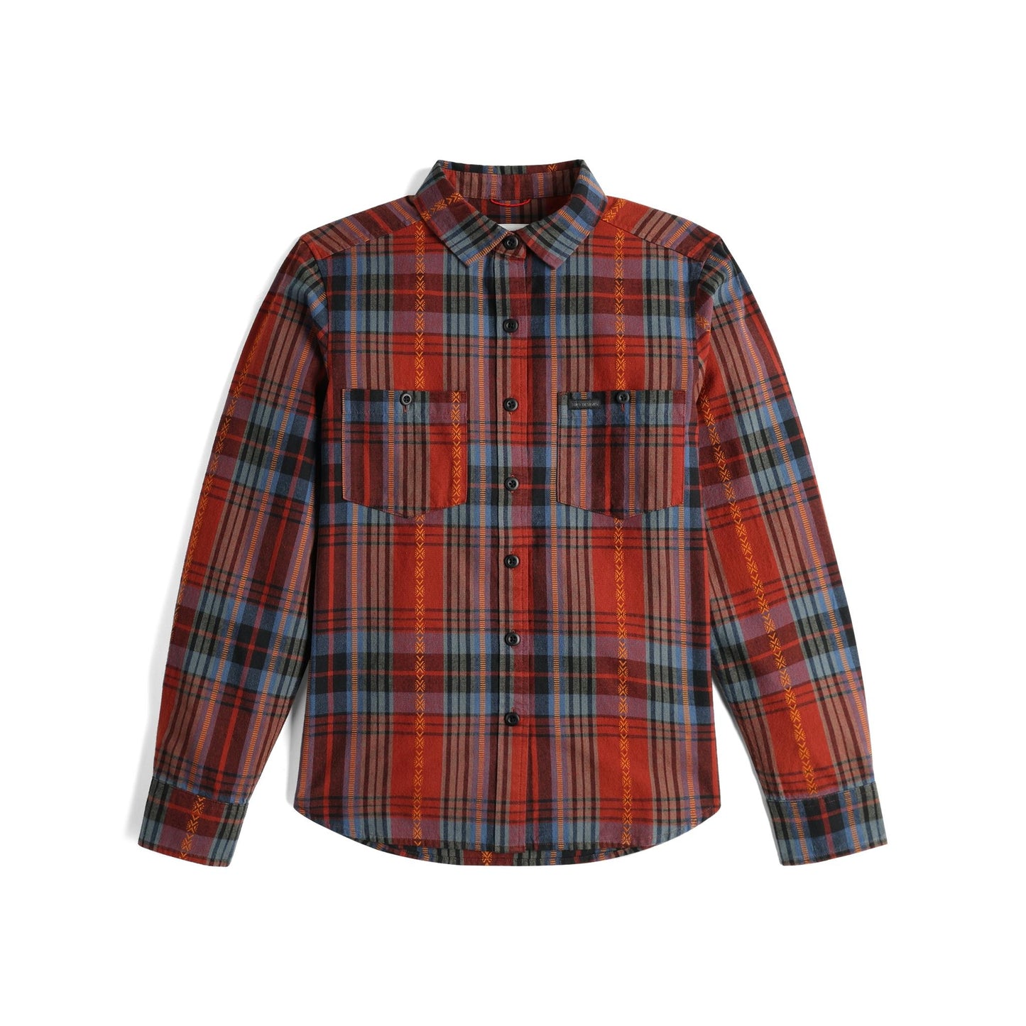 Front View of Topo Designs Mountain Shirt Long Sleeve - Women's in "Fire Brick Multi Plaid"