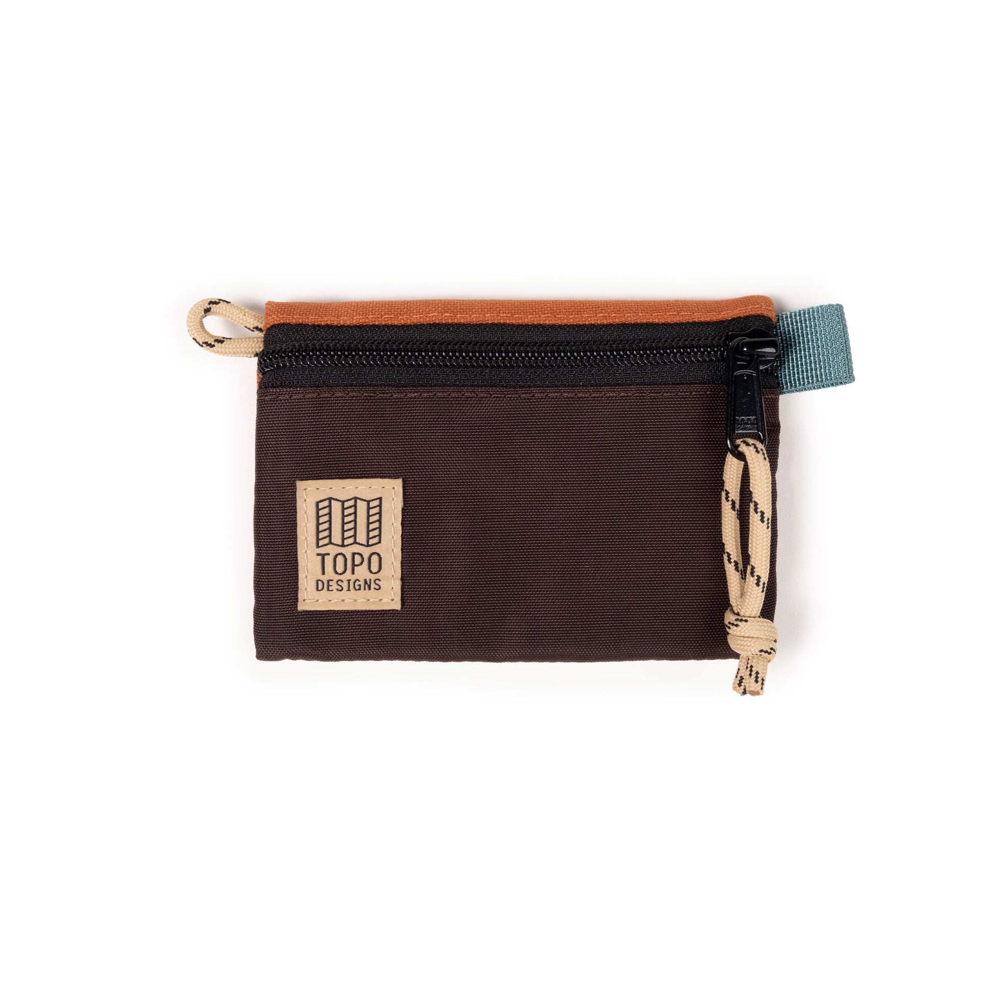 Front View of Topo Designs Accessory Bag Micro in "Clay / Chocolate"