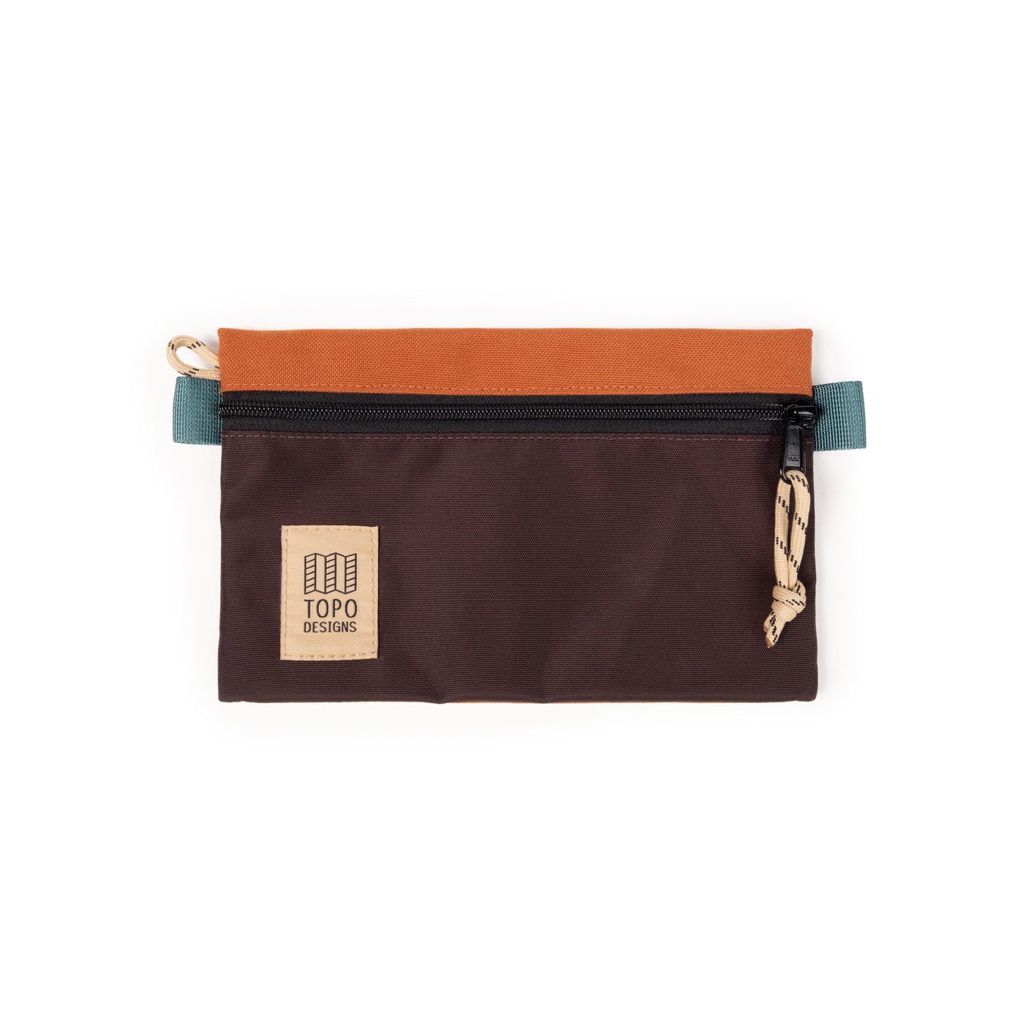 Front View of Topo Designs Accessory Bag Small in "Clay / Chocolate"