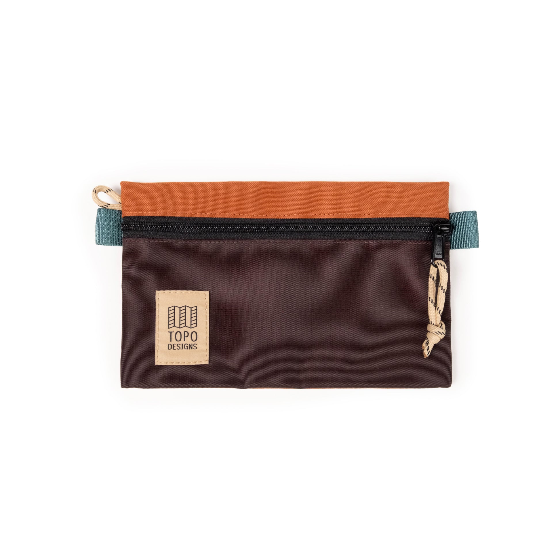 Front View of Topo Designs Accessory Bag Small in "Clay / Chocolate"
