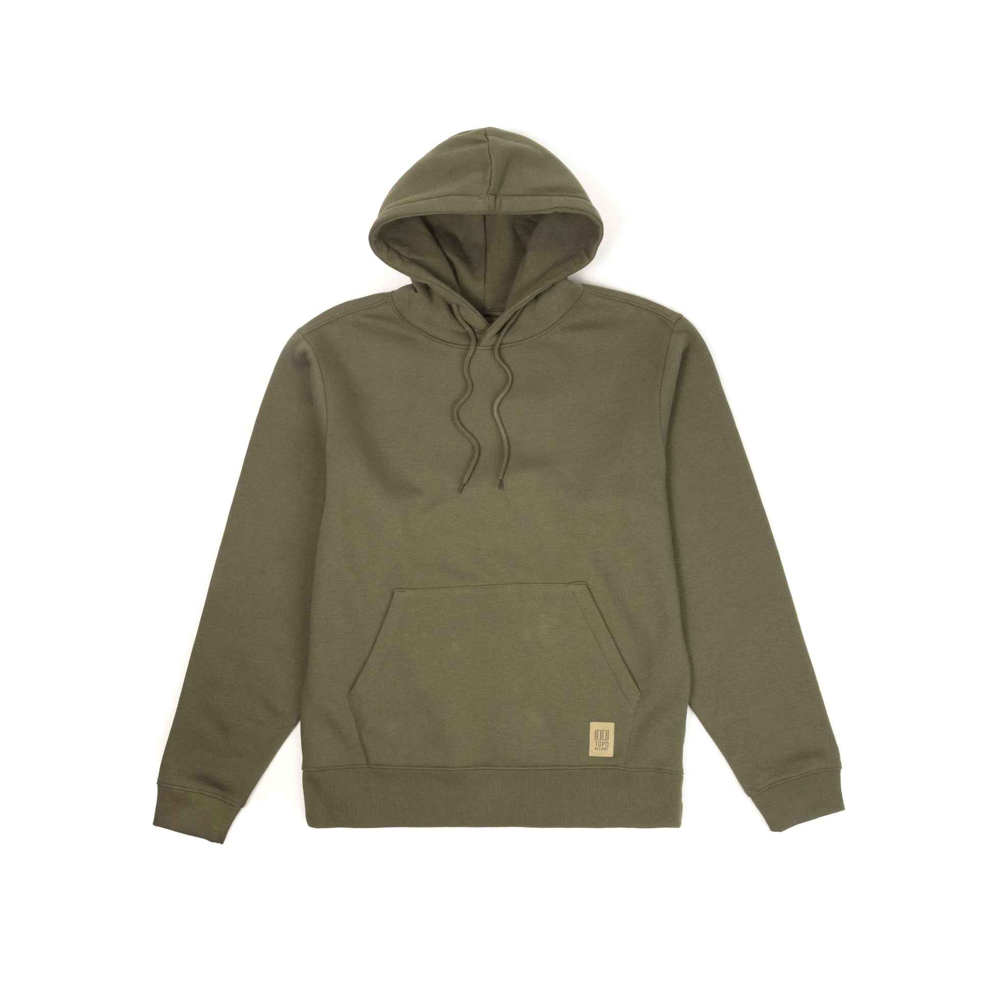 Front View of Topo Designs Alpine High Label Hoodie in "Beetle"