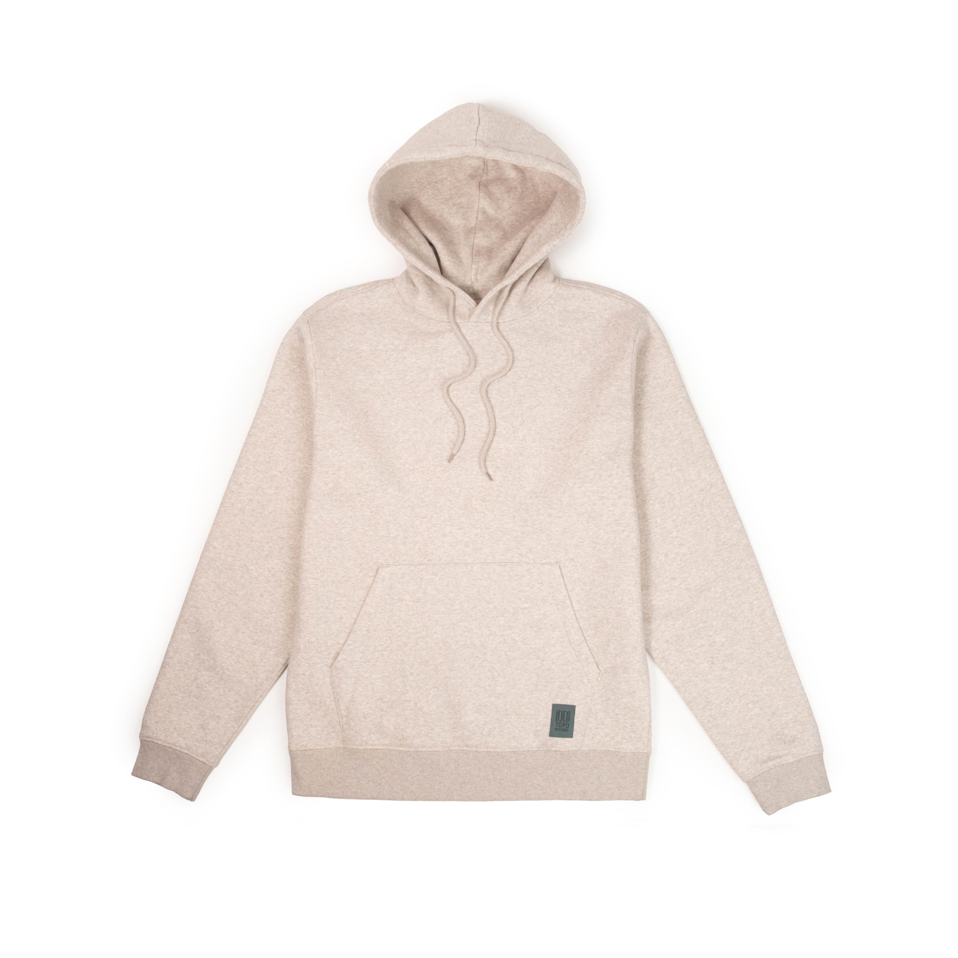 Front View of Topo Designs Alpine High Label Hoodie in "Oatmeal Heather"