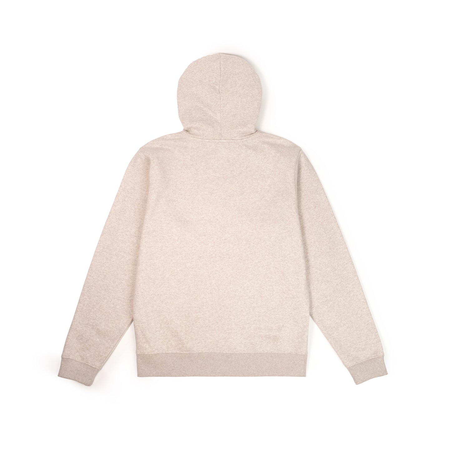 Back View of Topo Designs Alpine High Label Hoodie in "Oatmeal Heather"