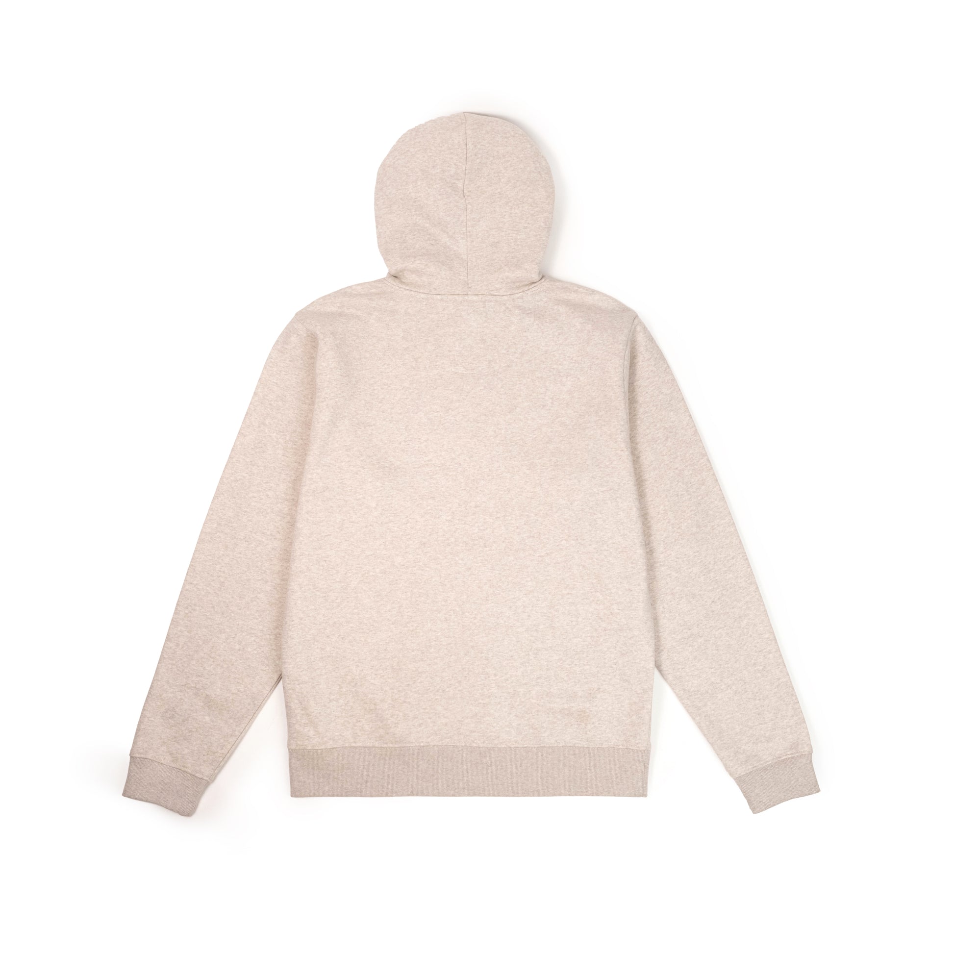 Back View of Topo Designs Alpine High Label Hoodie in "Oatmeal Heather"