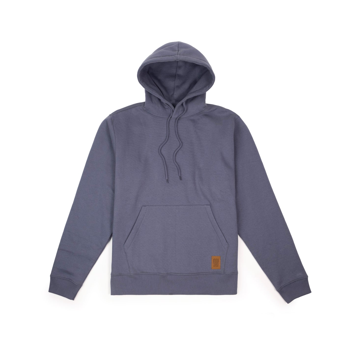 Front View of Topo Designs Alpine High Label Hoodie in "Stone Blue"