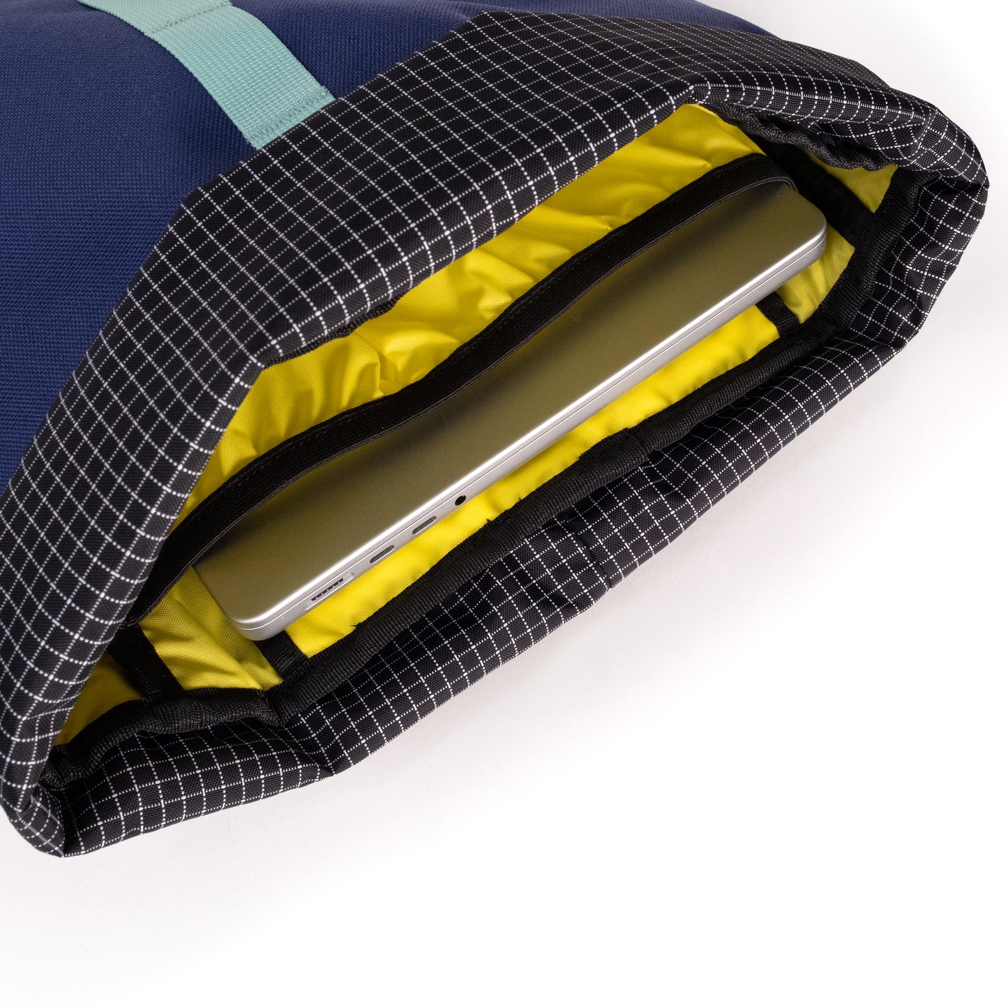 General Detail shot of Topo Designs Cosmos Backpack in "Aura / Black"