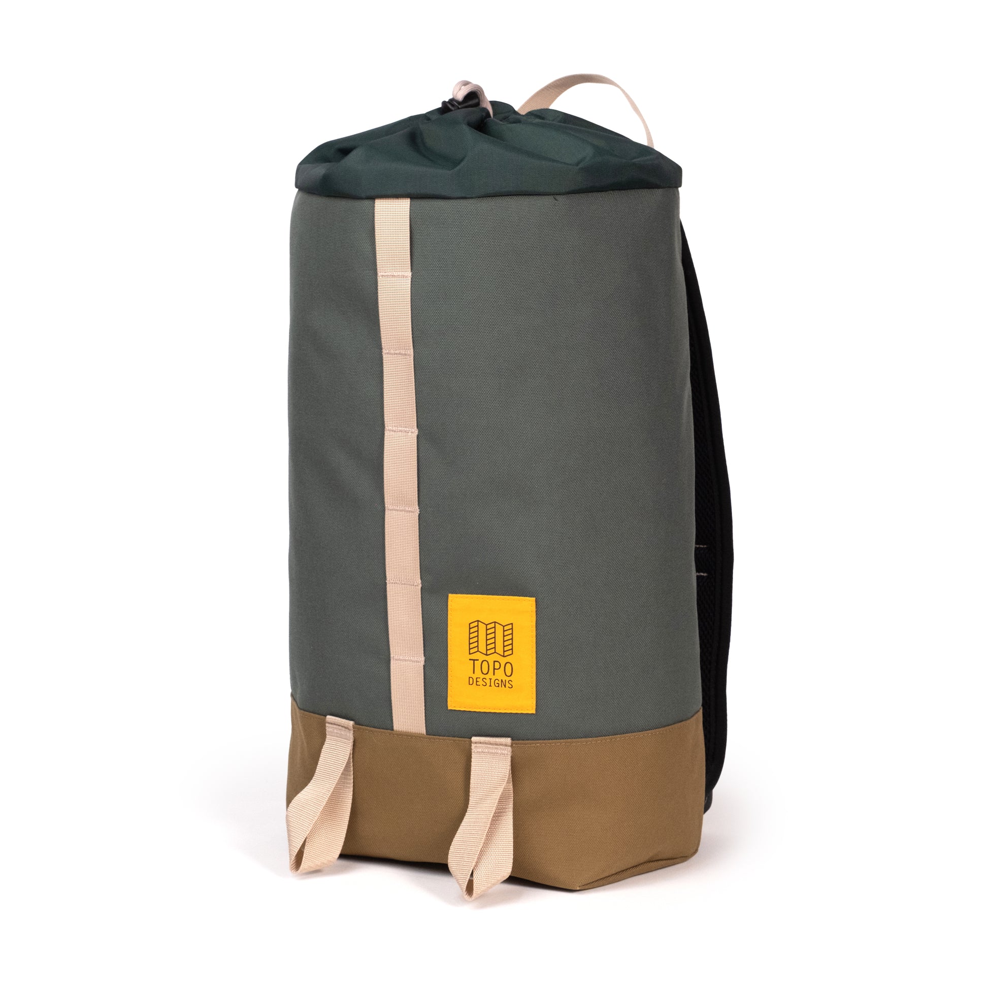 Front View of Topo Designs Cosmos Backpack in "Forest / Desert Palm"