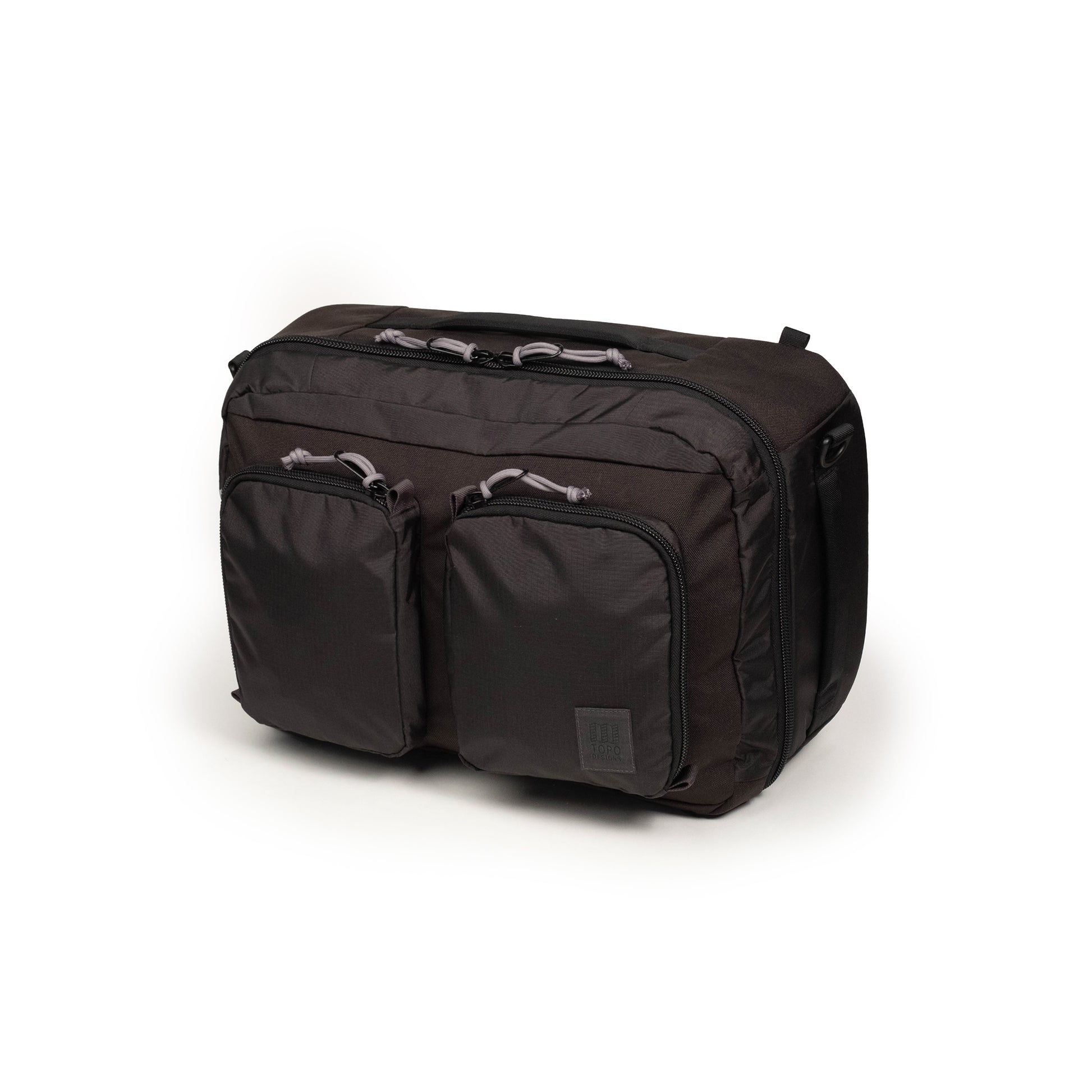 Three quarter view of Global Travel Duffel in "Black"
