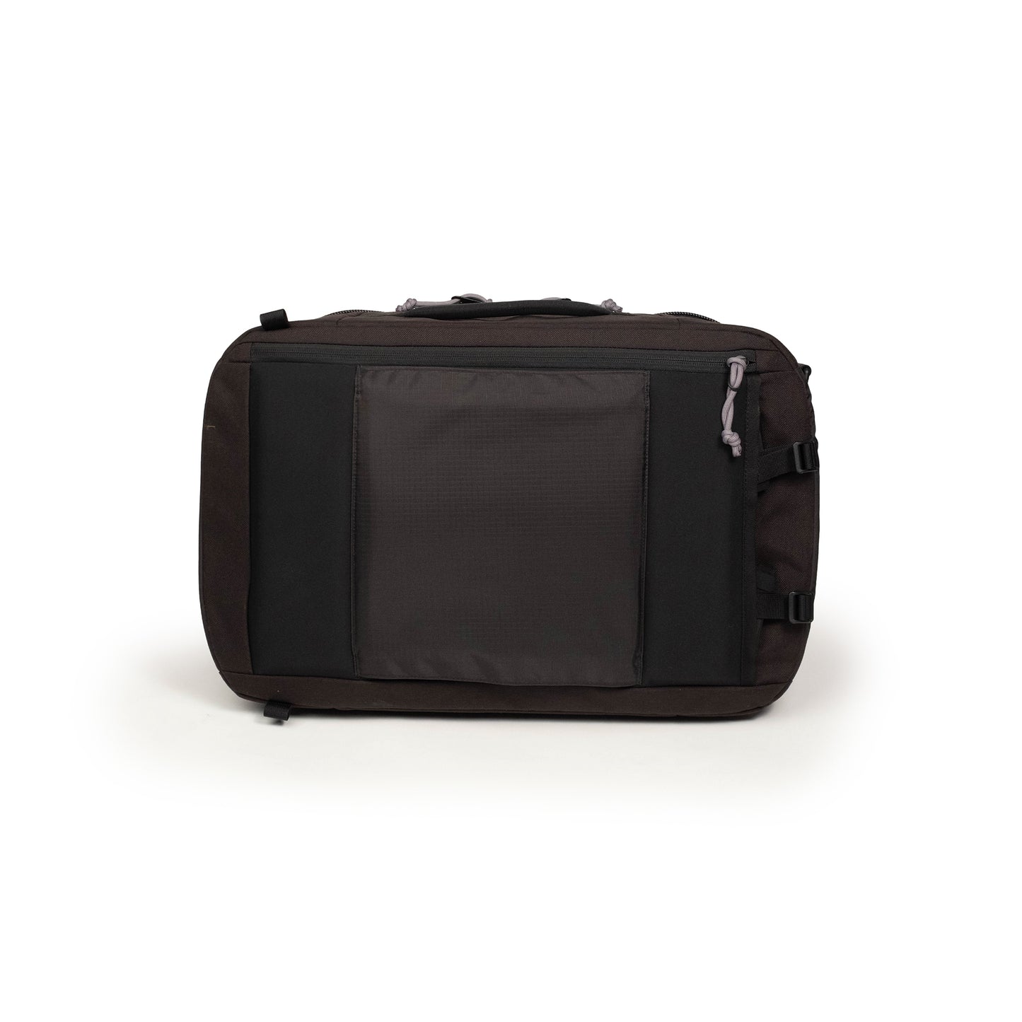 Back view of Global Travel Duffel in "Black" with roller handle passthrough.