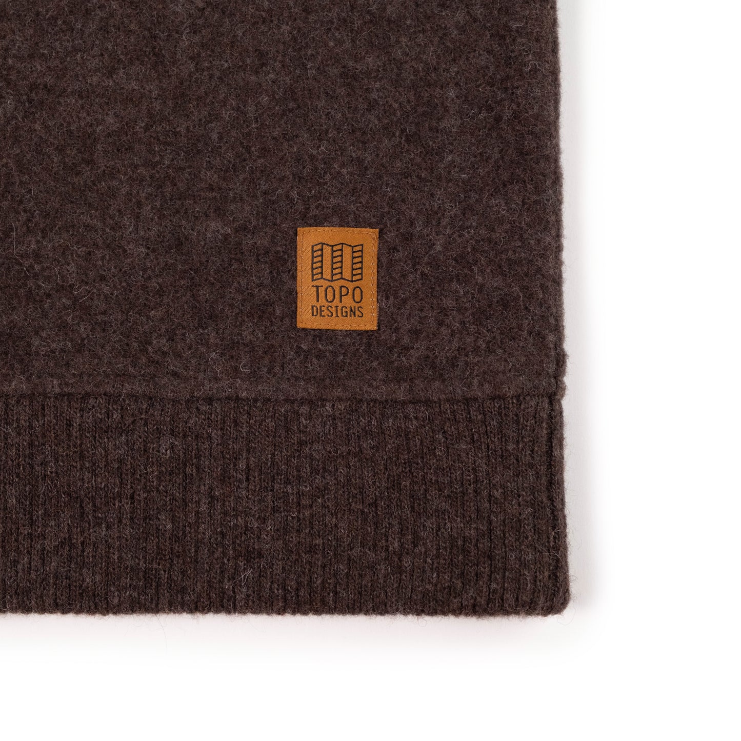 General Detail shot of Topo Designs Global Wool Sweater - Men's in "Chocolate"