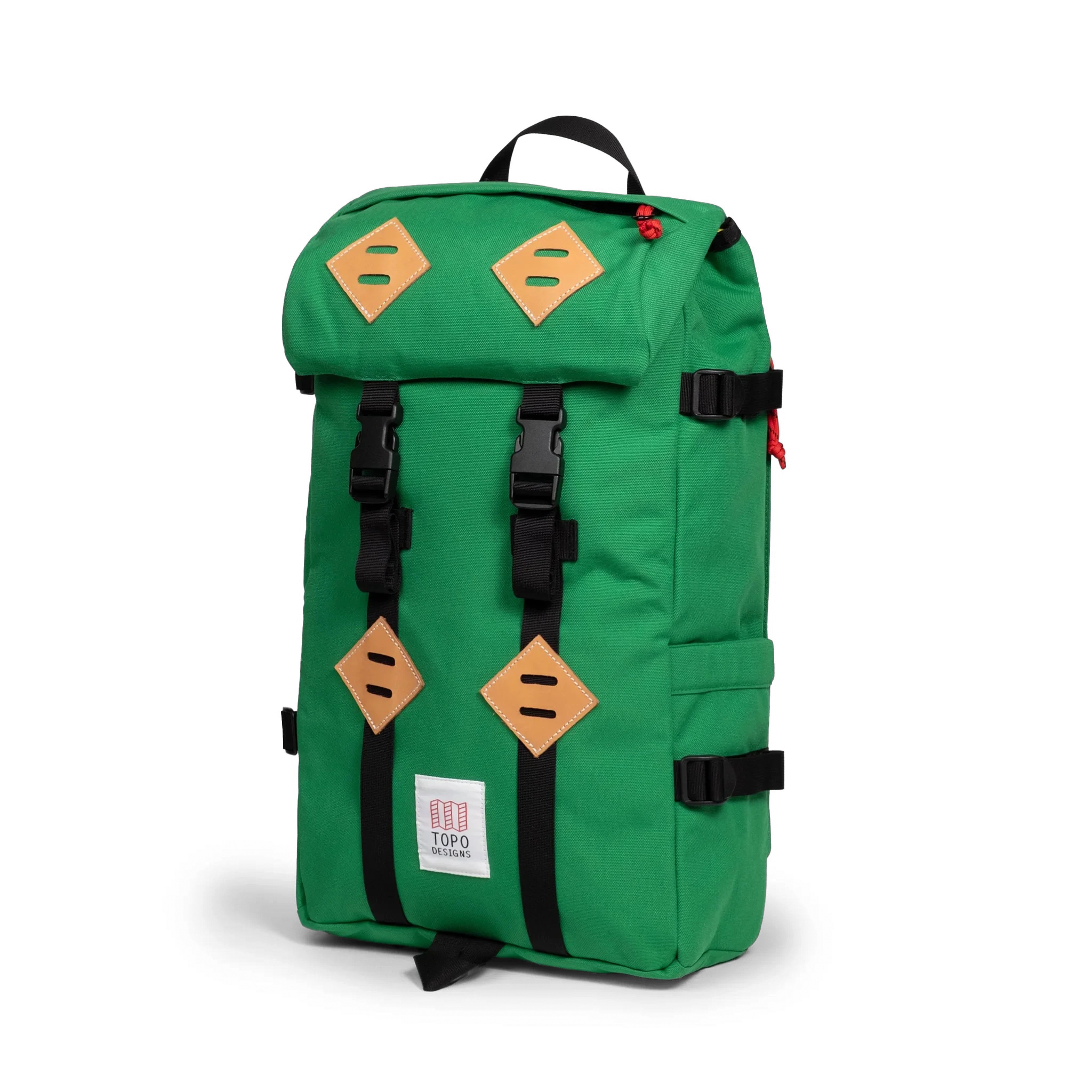 Quarter view of Topo Designs Klettersack Classic vintage-inspired rucksack backpack in "Alpine Meadow".