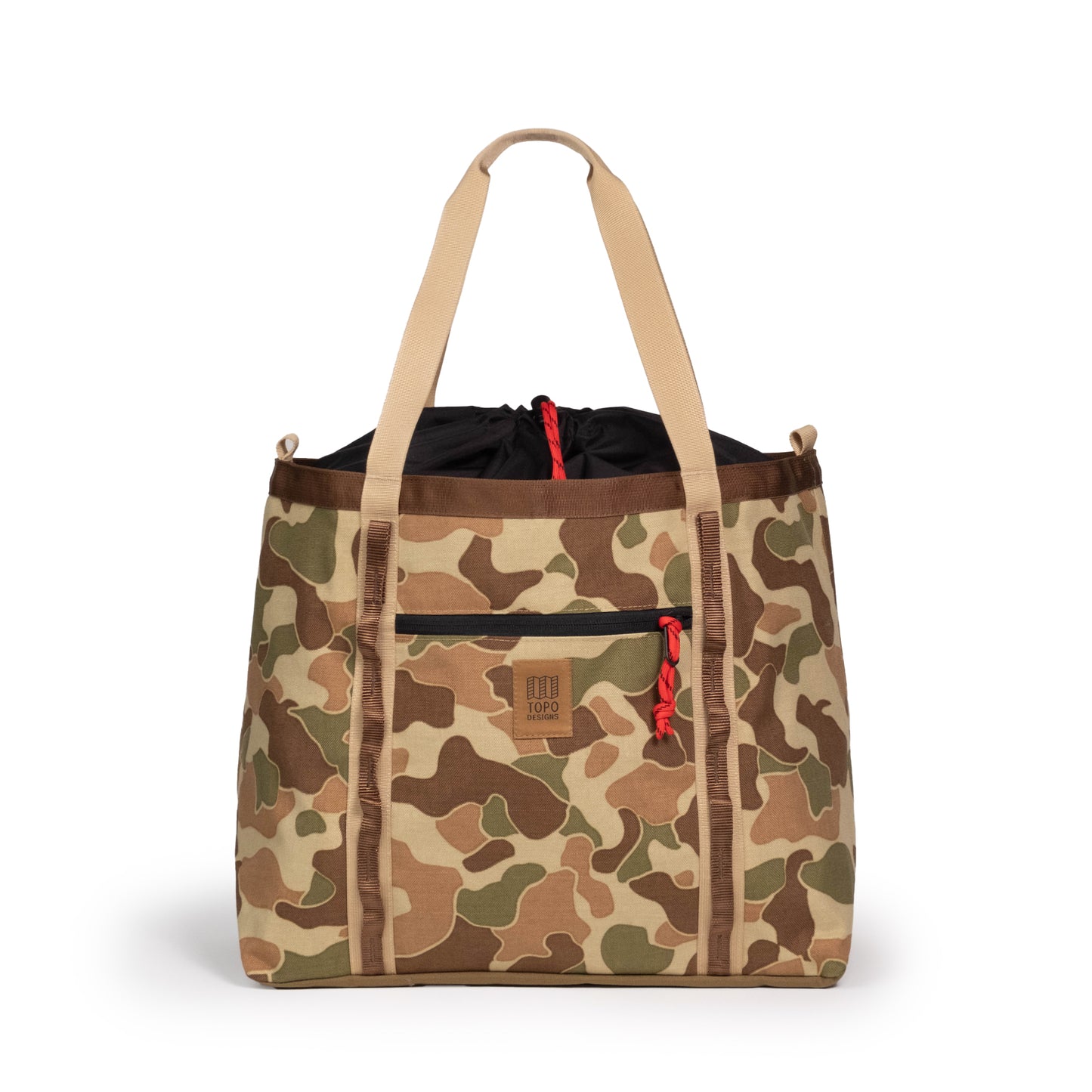 Front View of Topo Designs Mountain Utility Tote in "Duck Camo"