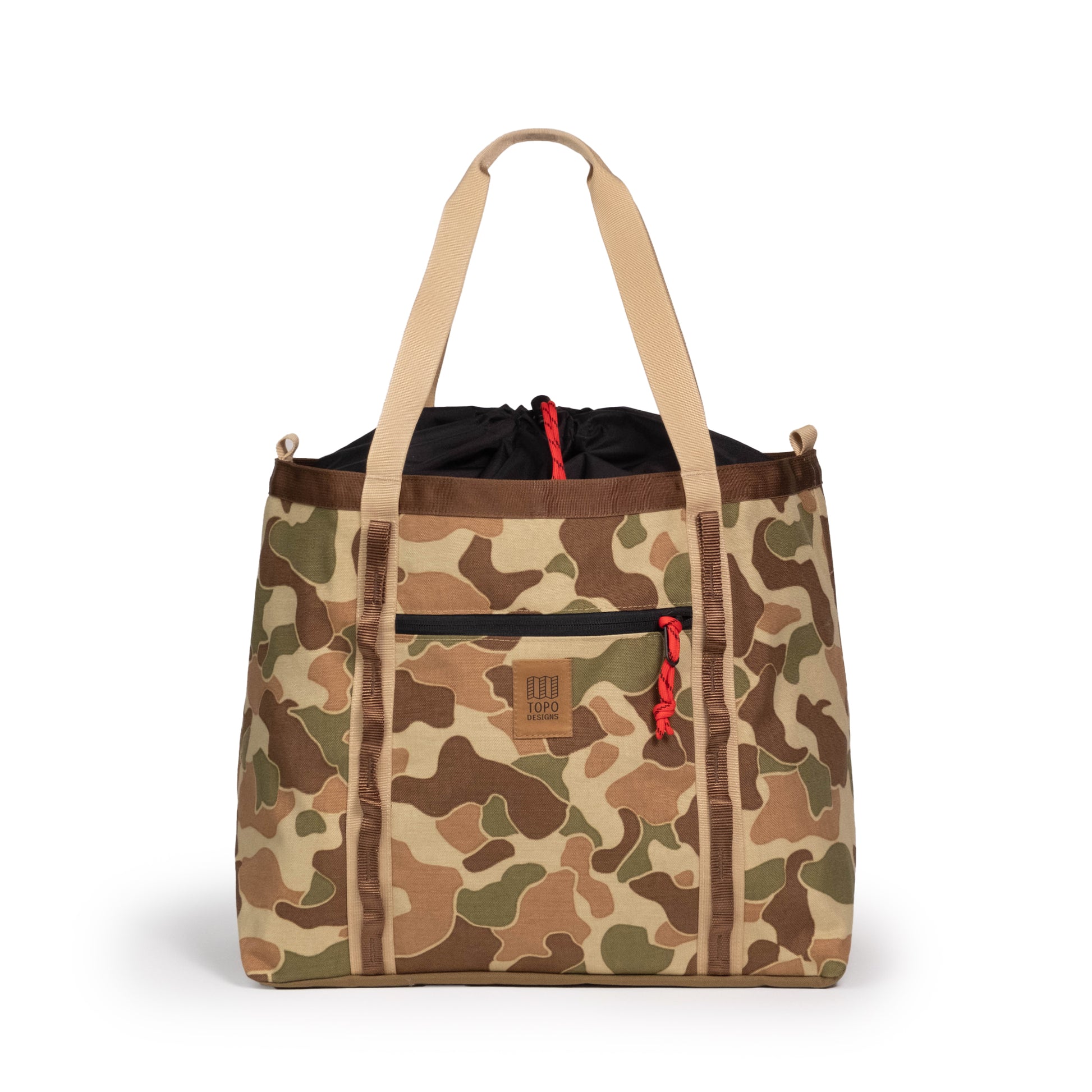 Front View of Topo Designs Mountain Utility Tote in "Duck Camo"
