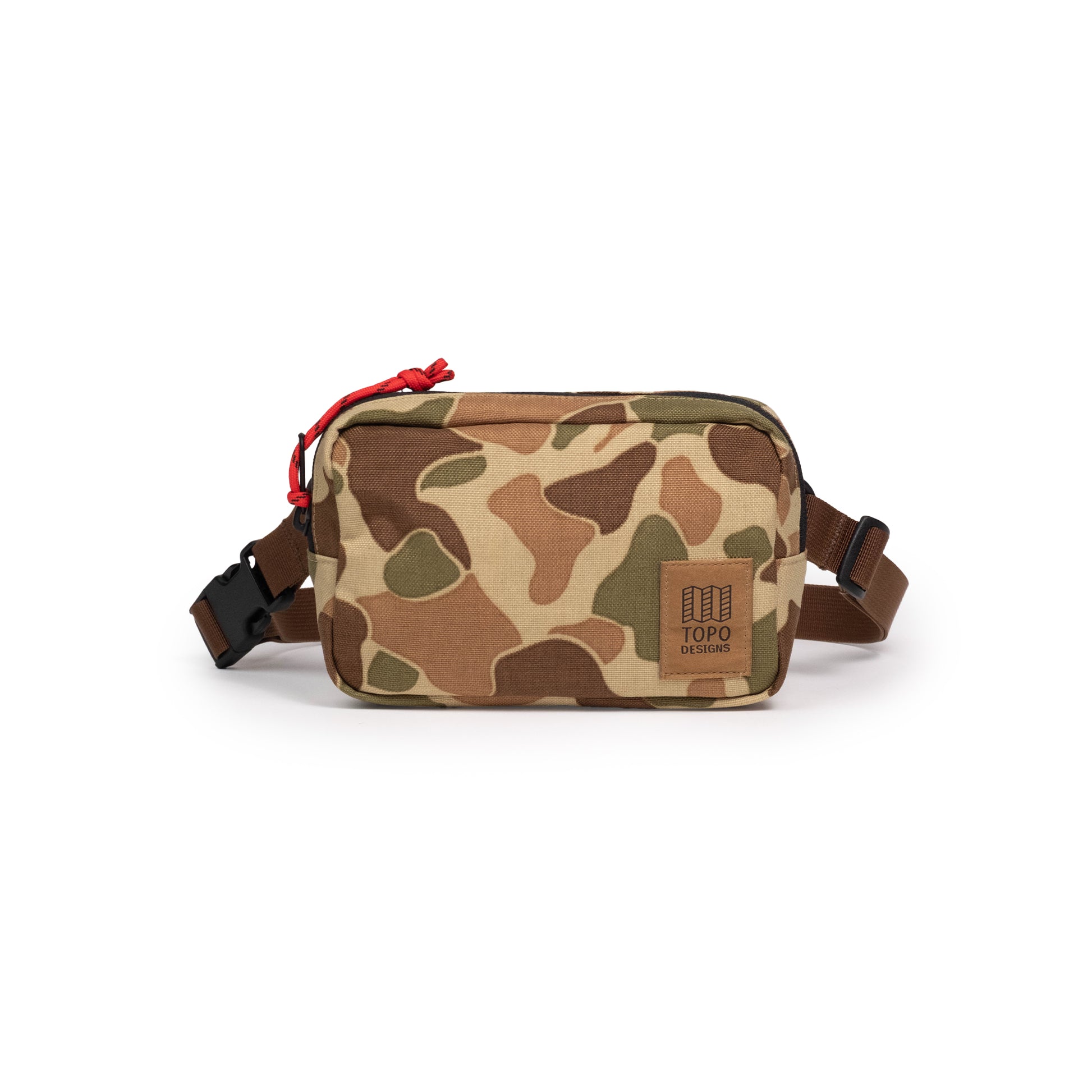 Front View of Topo Designs Belt Bag in "Duck Camo"