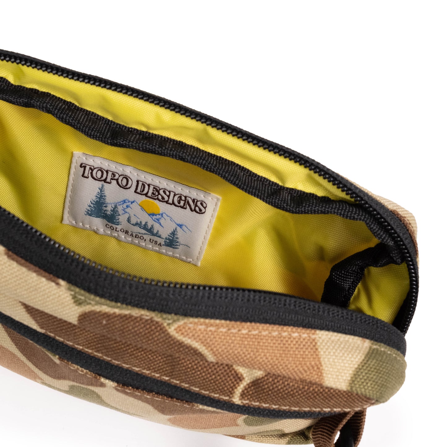 Inside Detail Shot of Topo Designs Belt Bag in "Duck Camo"
