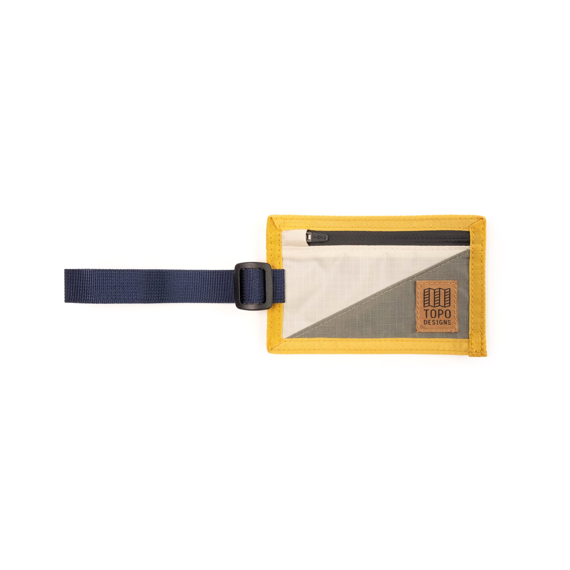 Front View of Topo Designs Luggage Tag in "Bone White / Beetle"