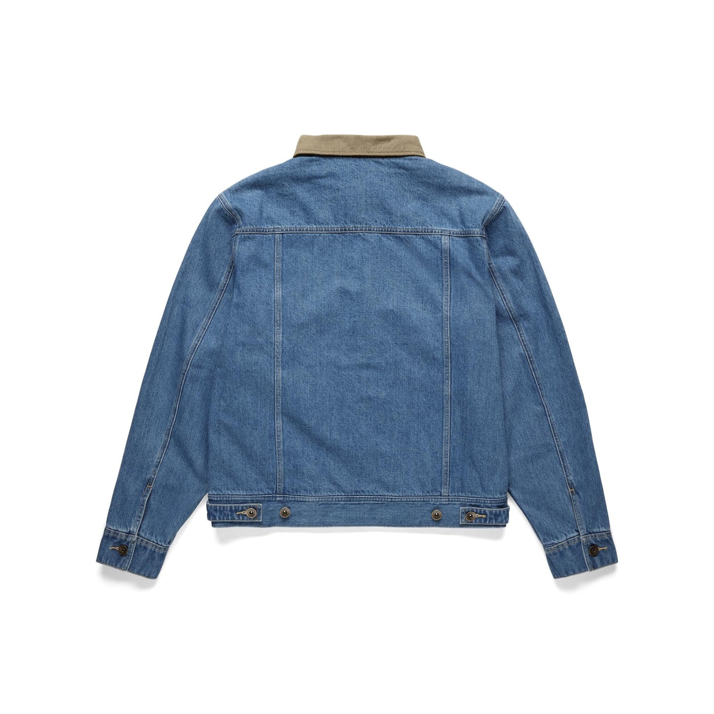 Back View of Topo Designs Sightseer Jean Jacket - Men's in "Mid Denim"